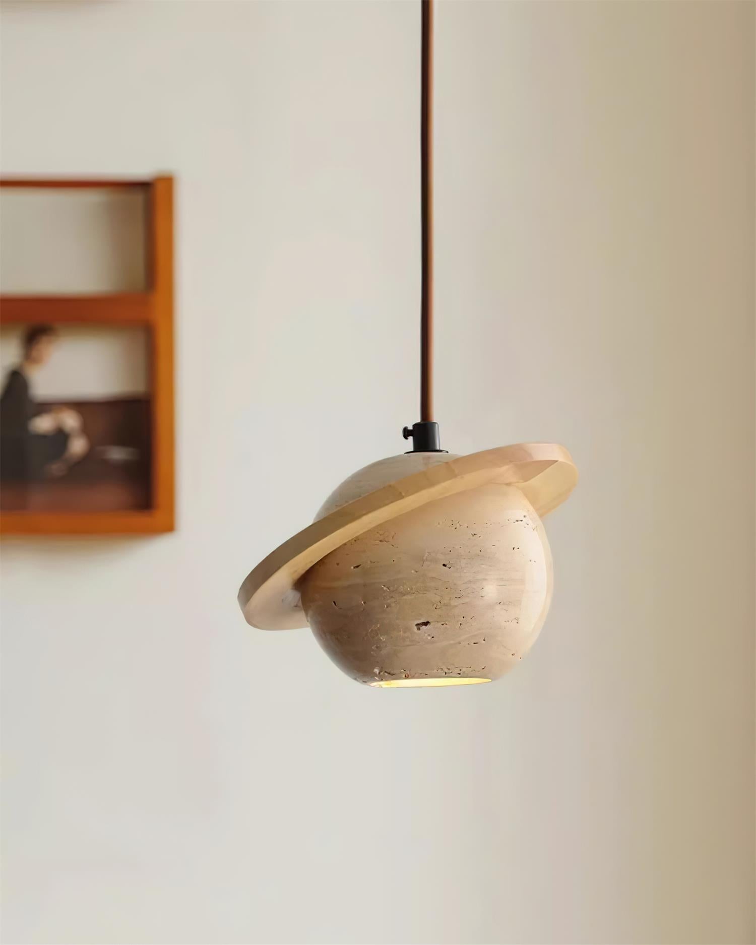 Pendant Light Travertine Planet Walnut Wood Ambient Minimalist - Letslighting