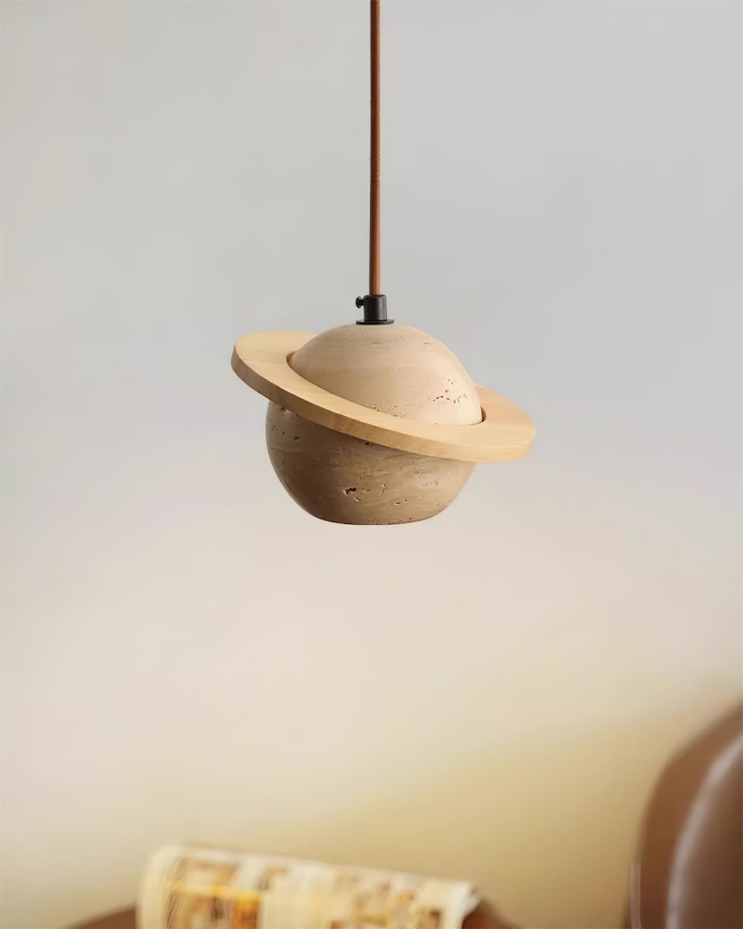 Pendant Light Travertine Planet Walnut Wood Ambient Minimalist - Letslighting