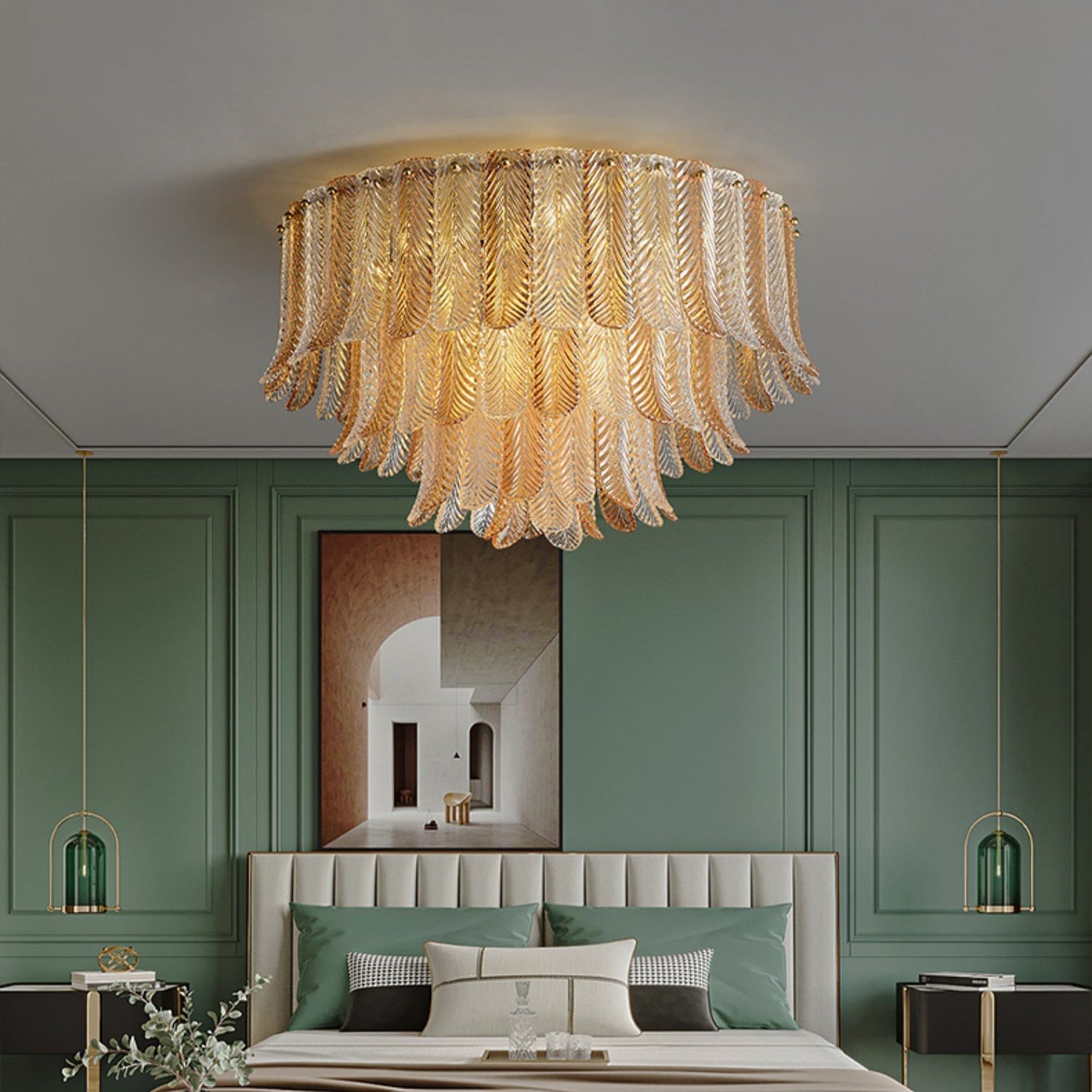 Vosolara Postmodern Luxury Brass Glass Ceiling Light - Lamp Copper