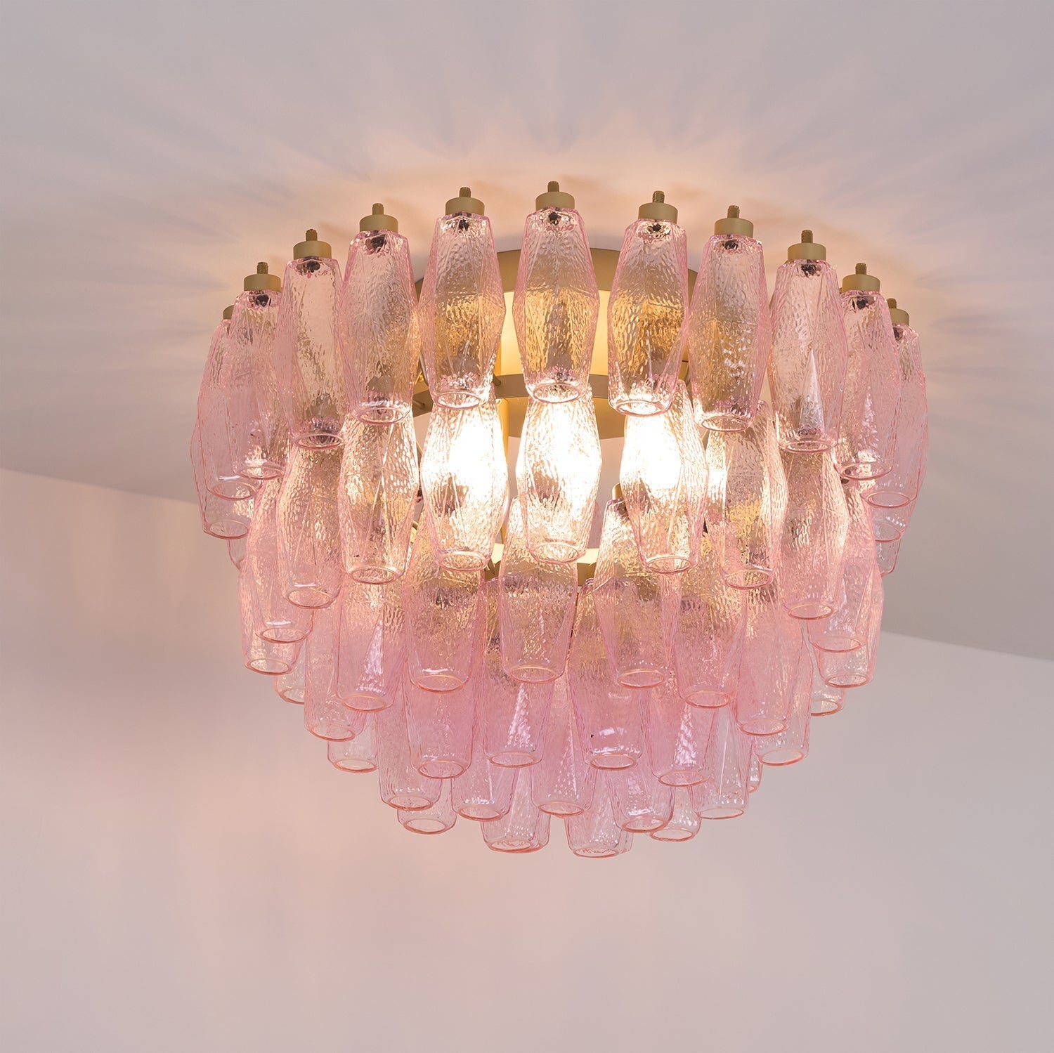 Aurora Ceiling Lamp Poliedri Pink Murano Glass Layered Flush Mount - Letslighting