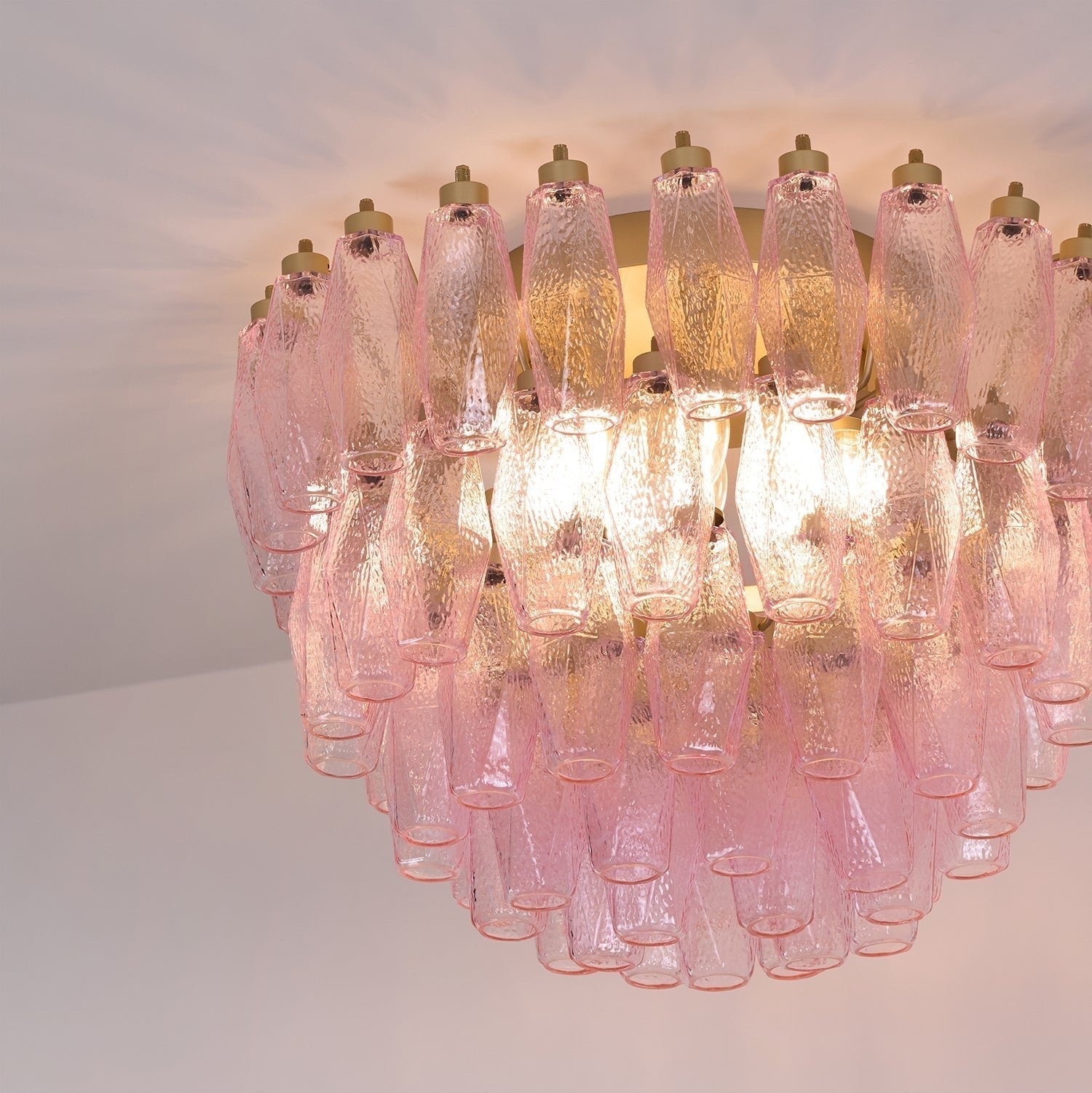 Aurora Ceiling Lamp Poliedri Pink Murano Glass Layered Flush Mount - Letslighting