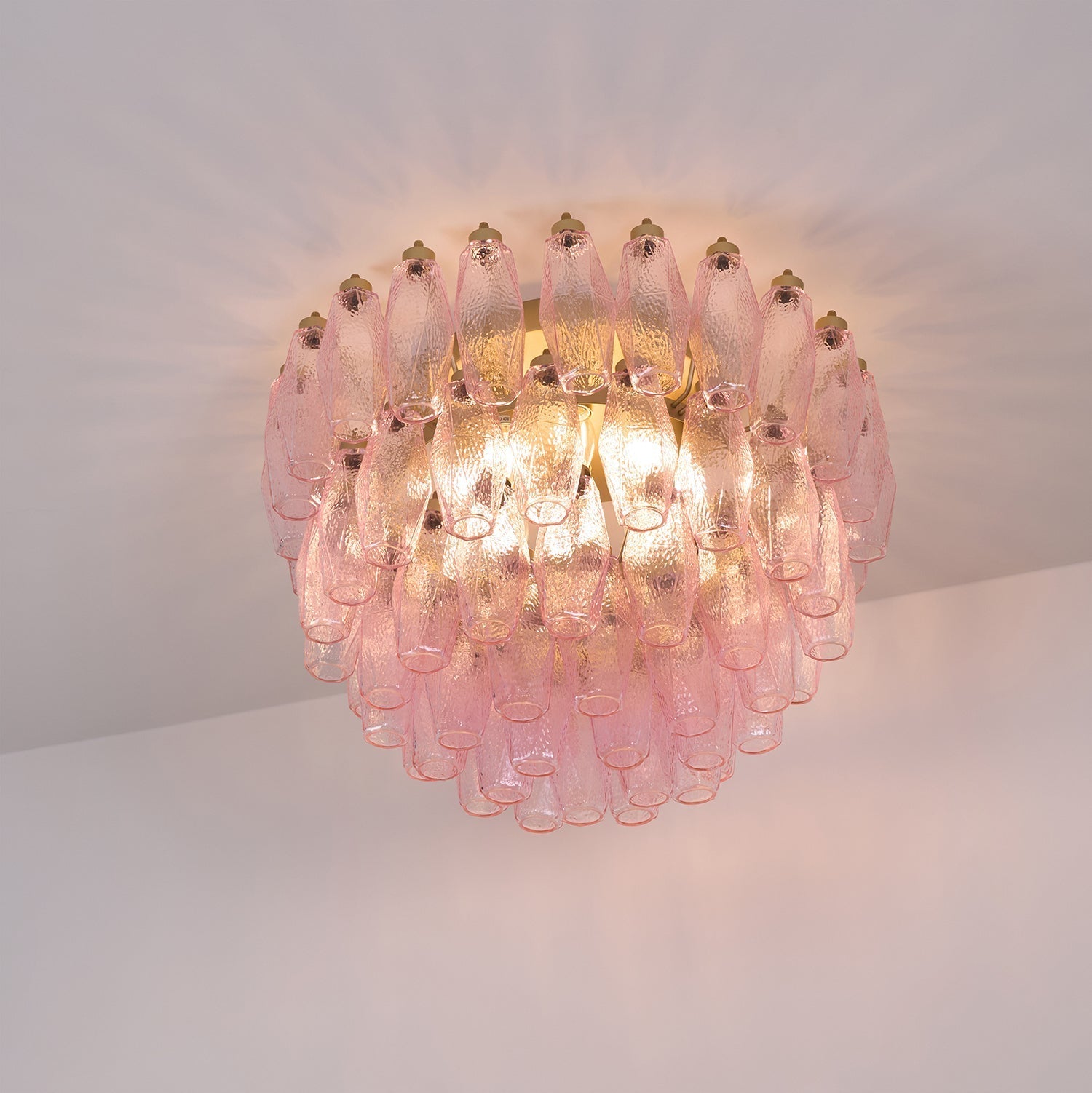 Aurora Ceiling Lamp Poliedri Pink Murano Glass Layered Flush Mount - Letslighting