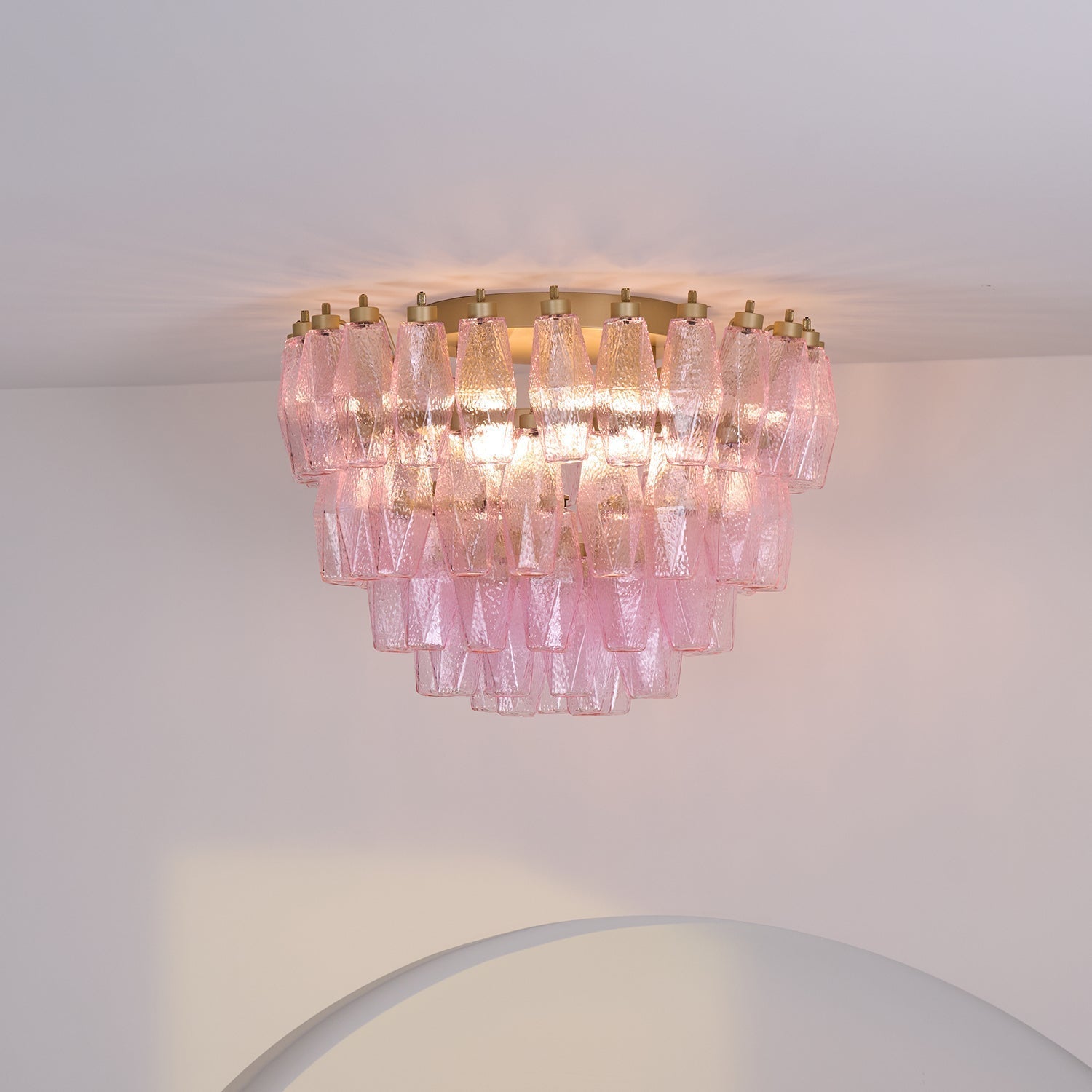 Aurora Ceiling Lamp Poliedri Pink Murano Glass Layered Flush Mount - Letslighting
