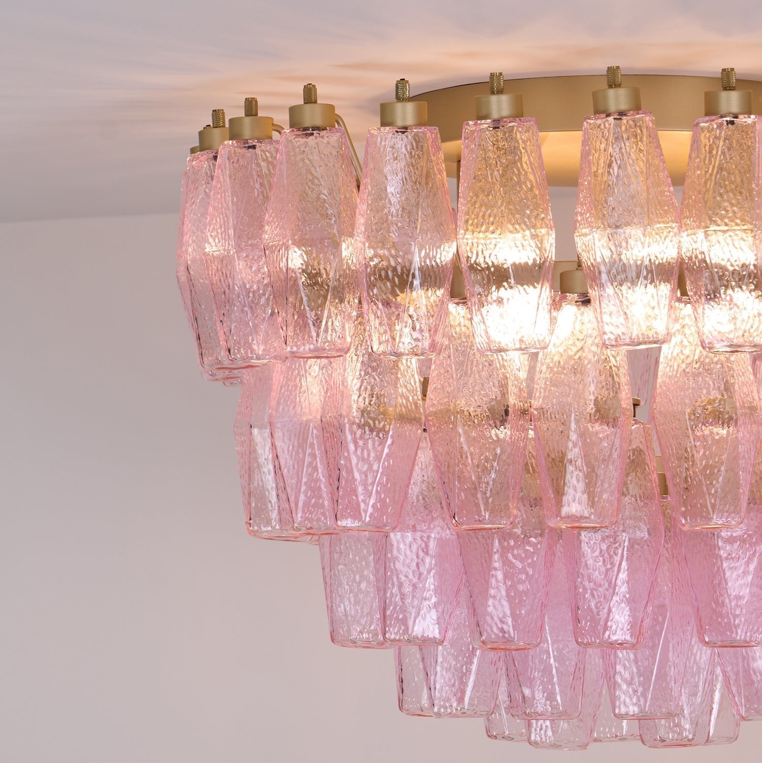 Aurora Ceiling Lamp Poliedri Pink Murano Glass Layered Flush Mount - Letslighting