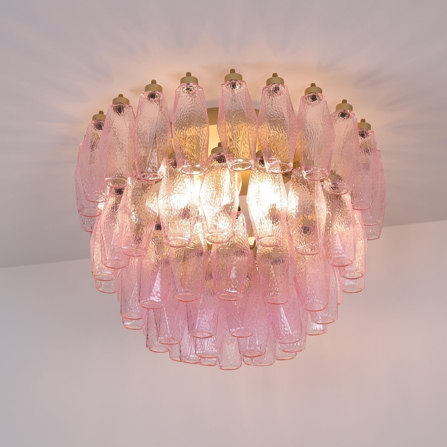 Aurora Ceiling Lamp Poliedri Pink Murano Glass Layered Flush Mount - Letslighting
