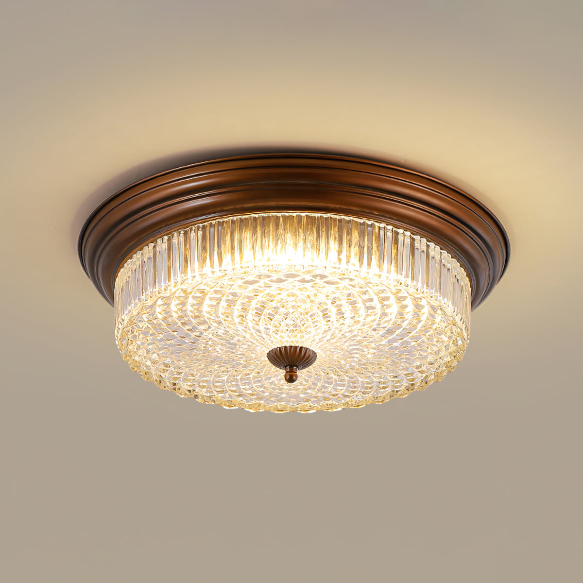 Ulcarir Modern Minimalist Retro Metal Glass Flush Ceiling Lamp - Lamp Copper