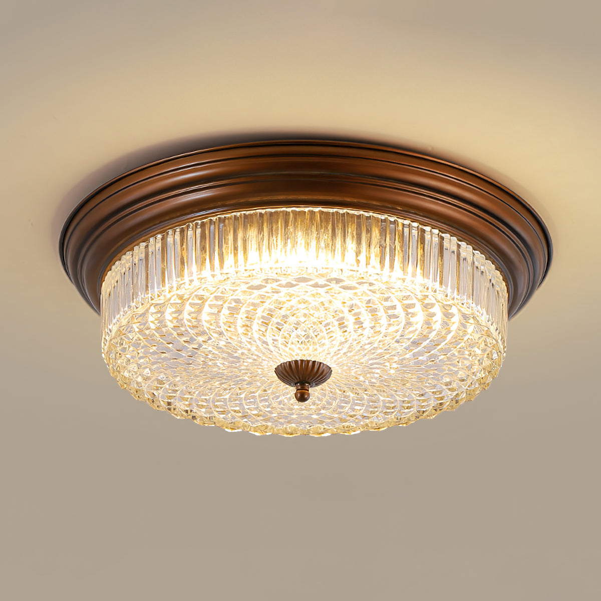 Ulcarir Modern Minimalist Retro Metal Glass Flush Ceiling Lamp - Lamp Copper
