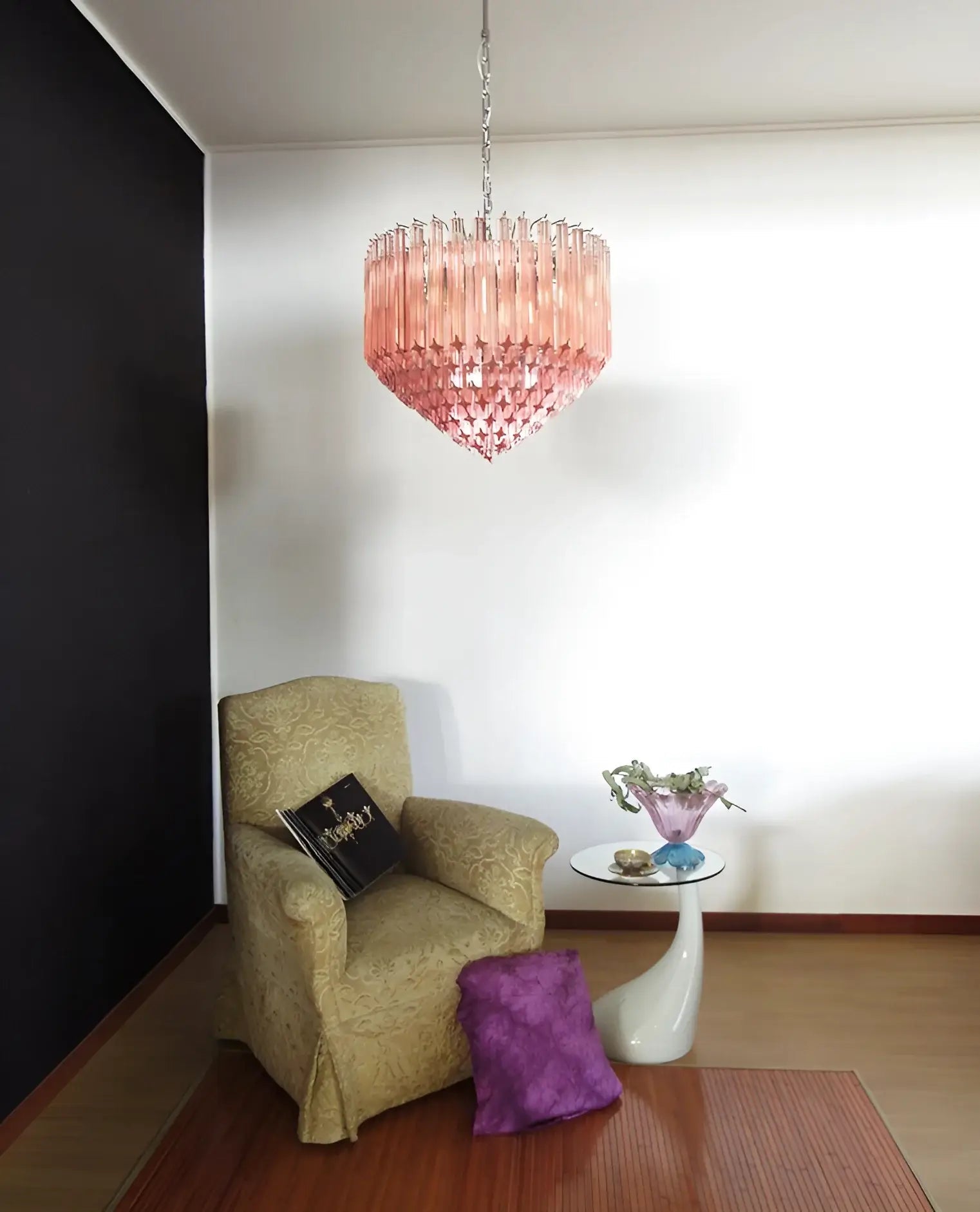 Aurora Chandelier Pink Glass Prisms Geometric - Letslighting