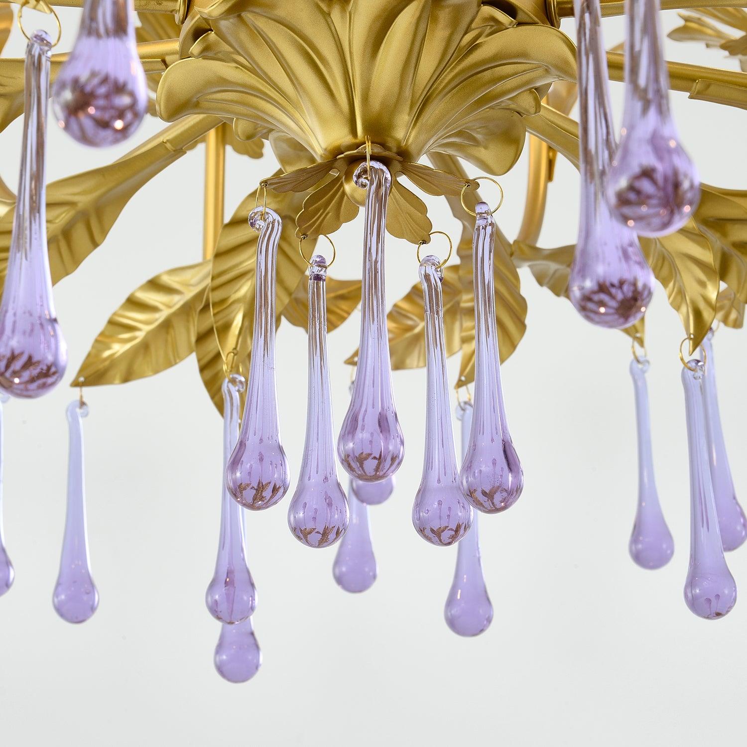 Purple Murano Chandelier Gold Leaves Crystal Elegance - Letslighting