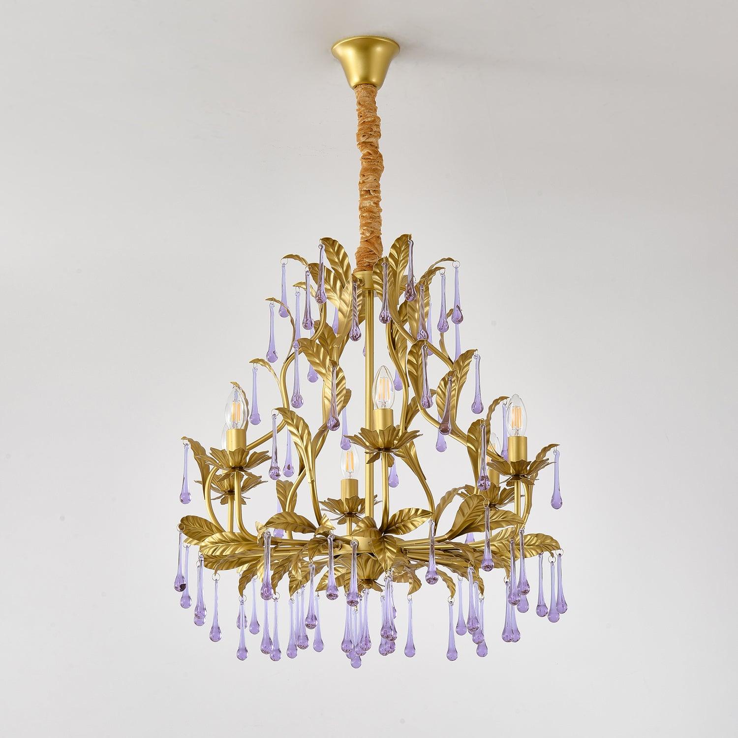 Purple Murano Chandelier Gold Leaves Crystal Elegance - Letslighting
