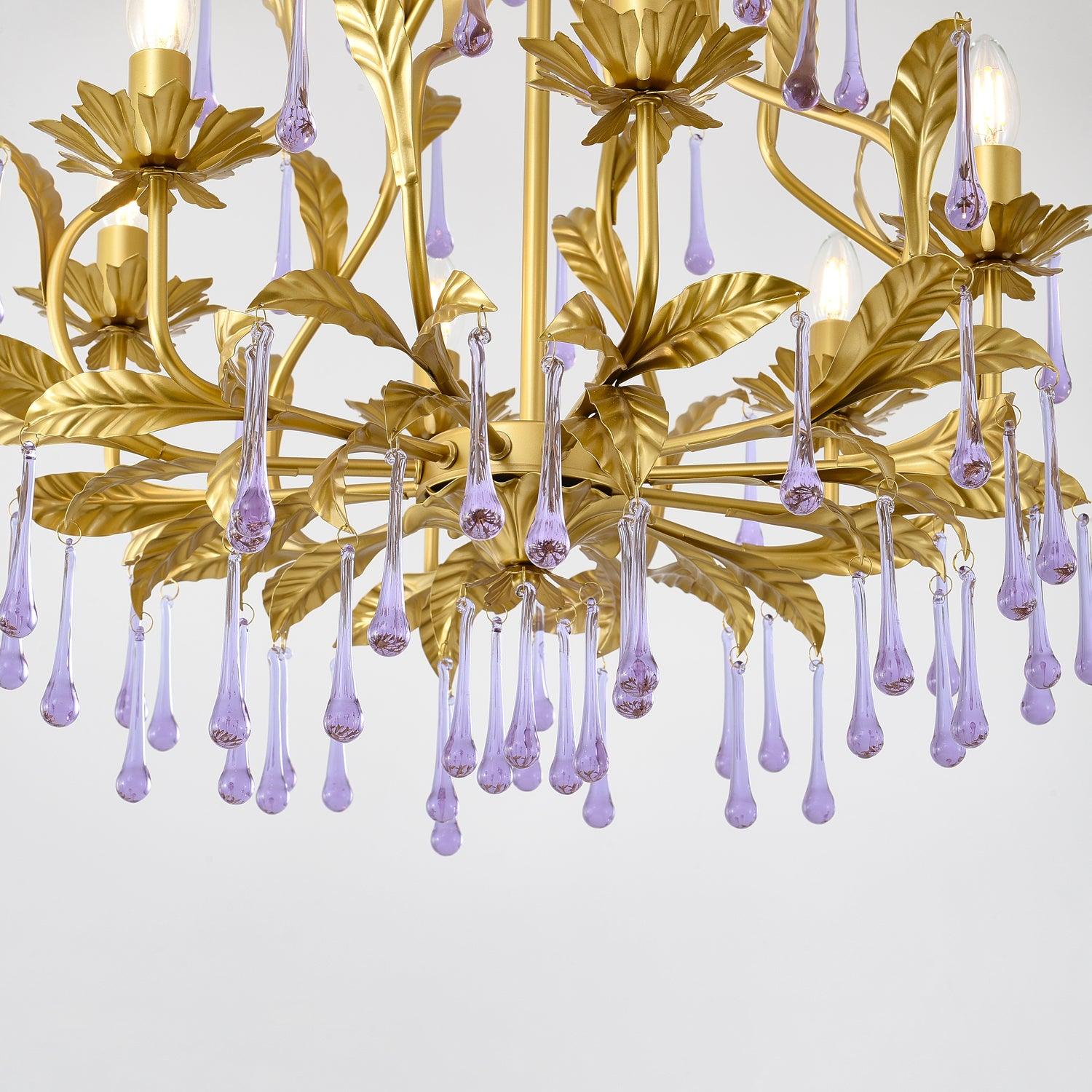 Purple Murano Chandelier Gold Leaves Crystal Elegance - Letslighting