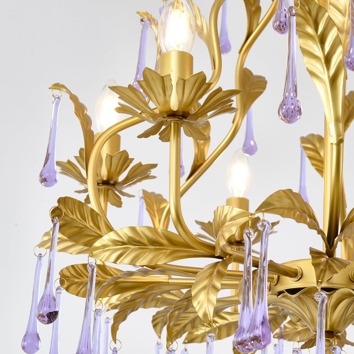 Purple Murano Chandelier Gold Leaves Crystal Elegance - Letslighting