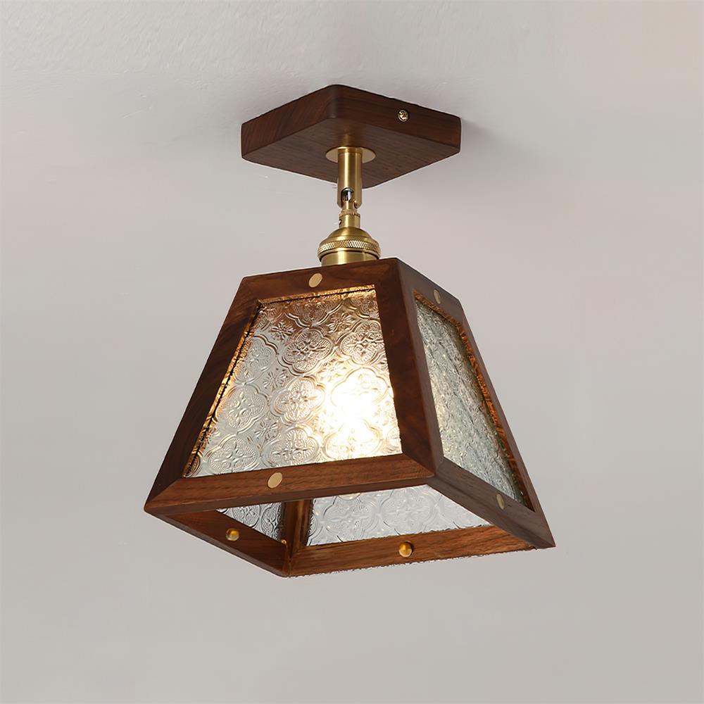 Radia Ceiling Lamp Wooden Frame Glass Panels Geometric - Letslighting