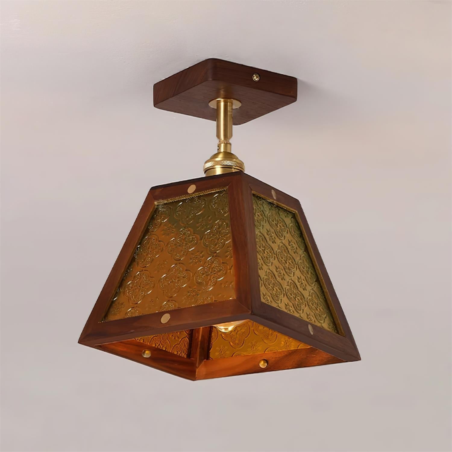 Radia Ceiling Lamp Wooden Frame Glass Panels Geometric - Letslighting