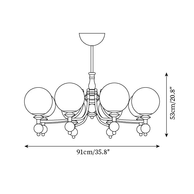 Retro Ellan Chandelier Glass Globe Polished - Letslighting