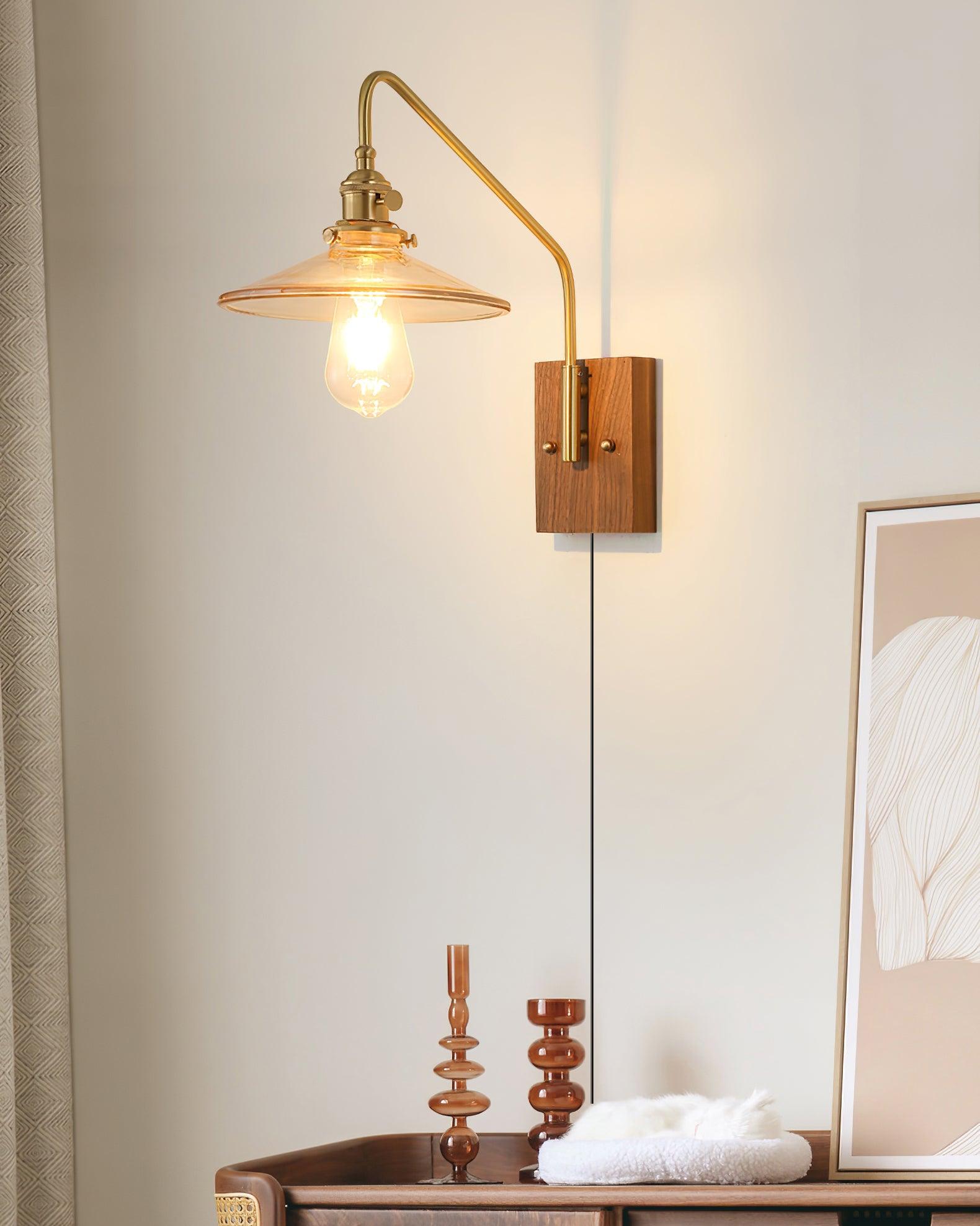 Wall Light Retro Plug In with Brass, Walnut French Elegance - Letslighting