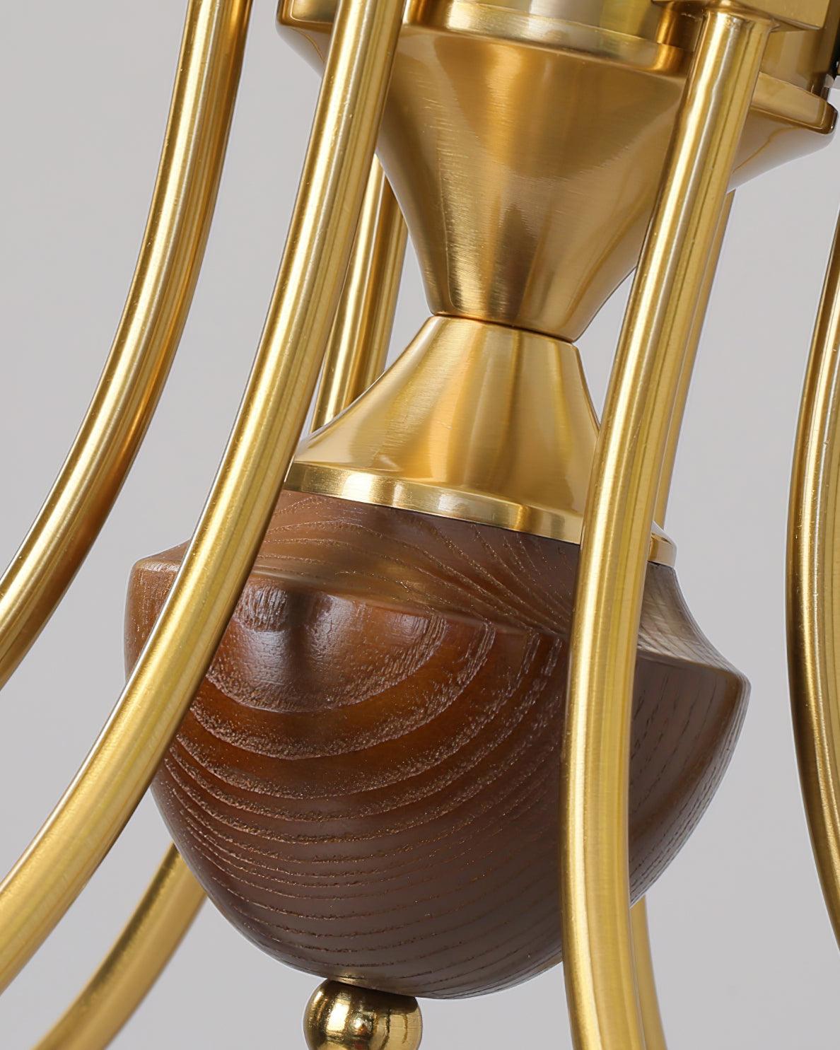 Chandelier Brass Curved Arms Walnut Vintage Elegant - Letslighting