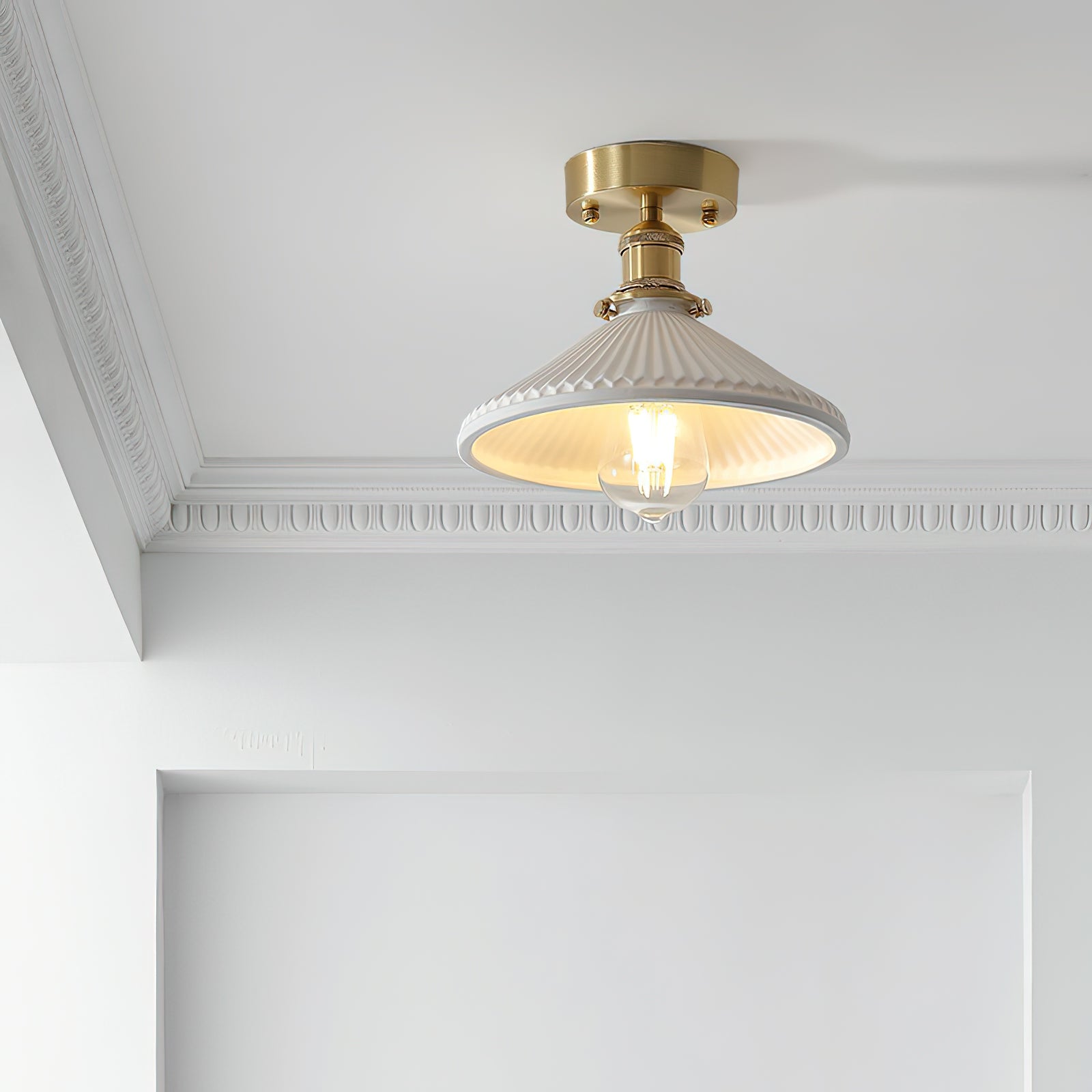 Belmont Vintage Brass & Ceramic Ceiling Light - Letslighting