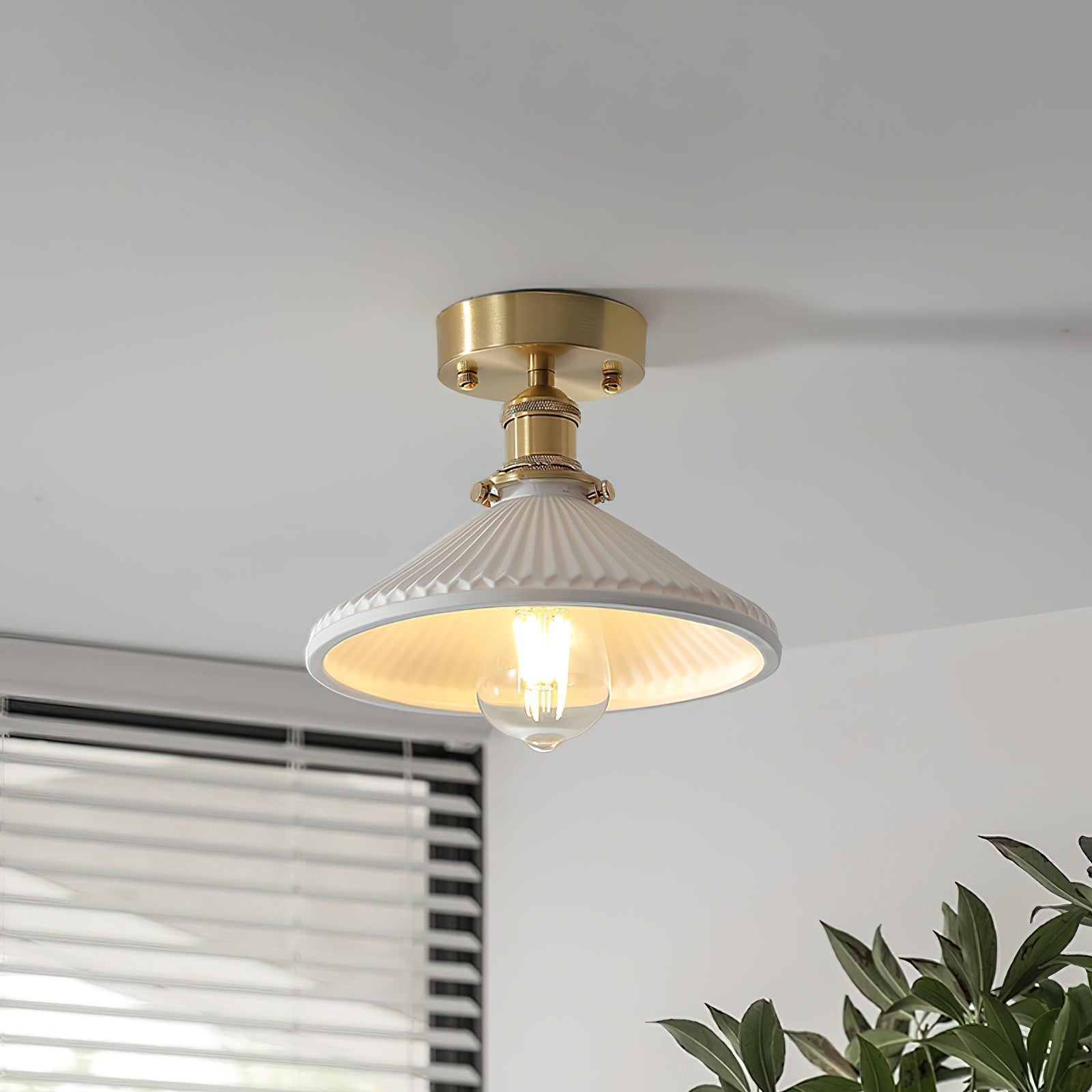 Belmont Vintage Brass & Ceramic Ceiling Light - Letslighting