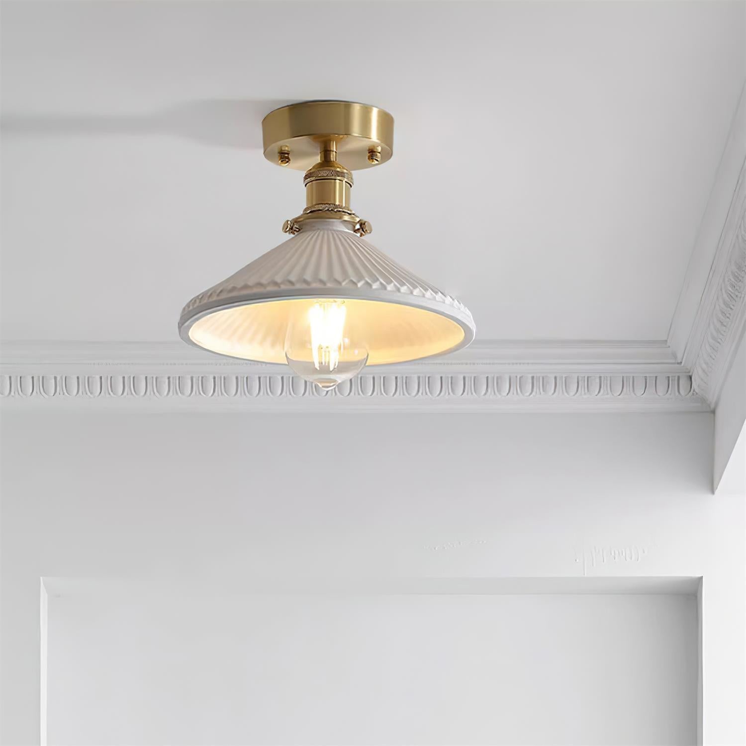 Belmont Vintage Brass & Ceramic Ceiling Light - Letslighting