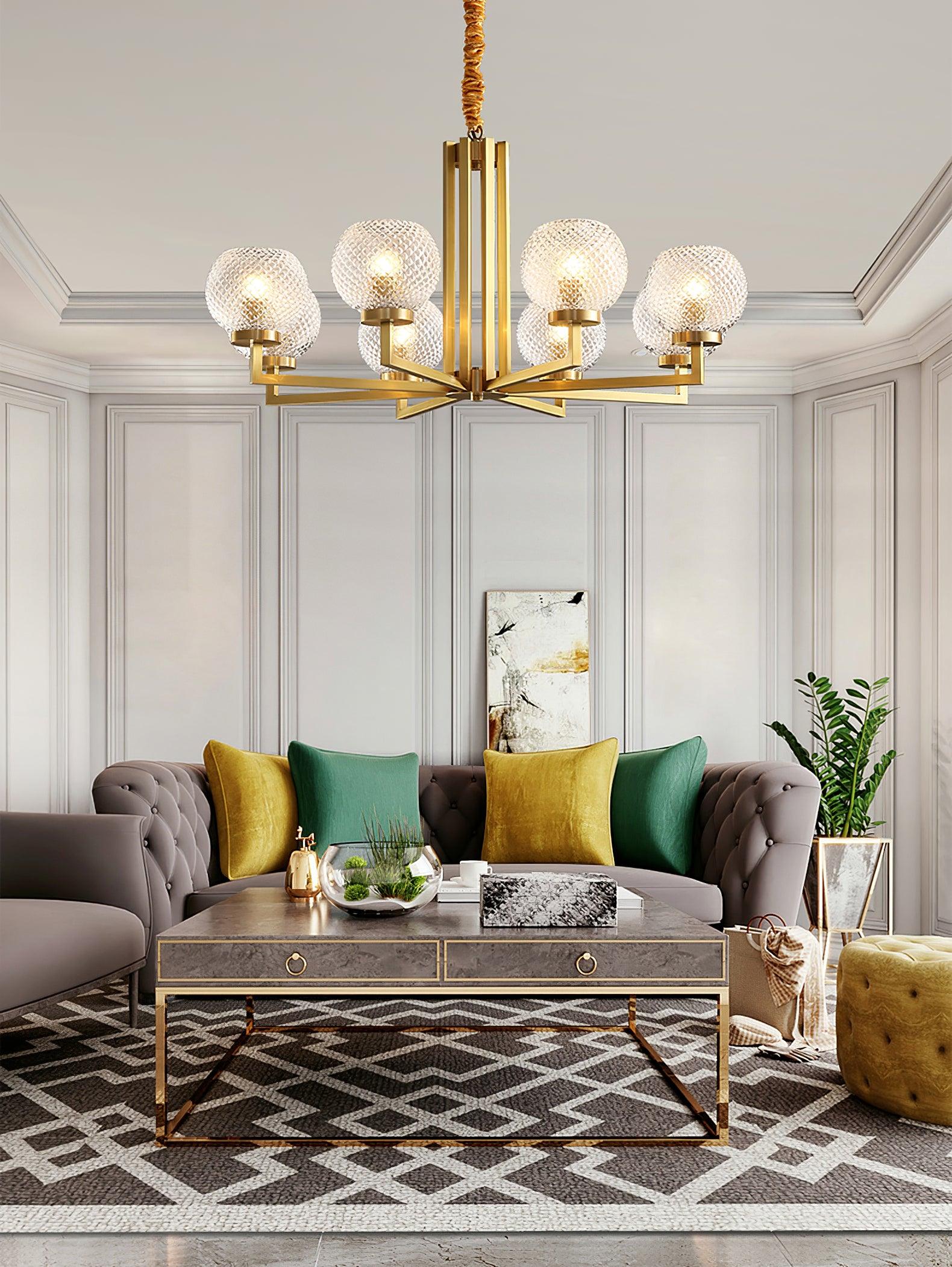 Ribbed Glass Brass Chandelier - Blowlighting
