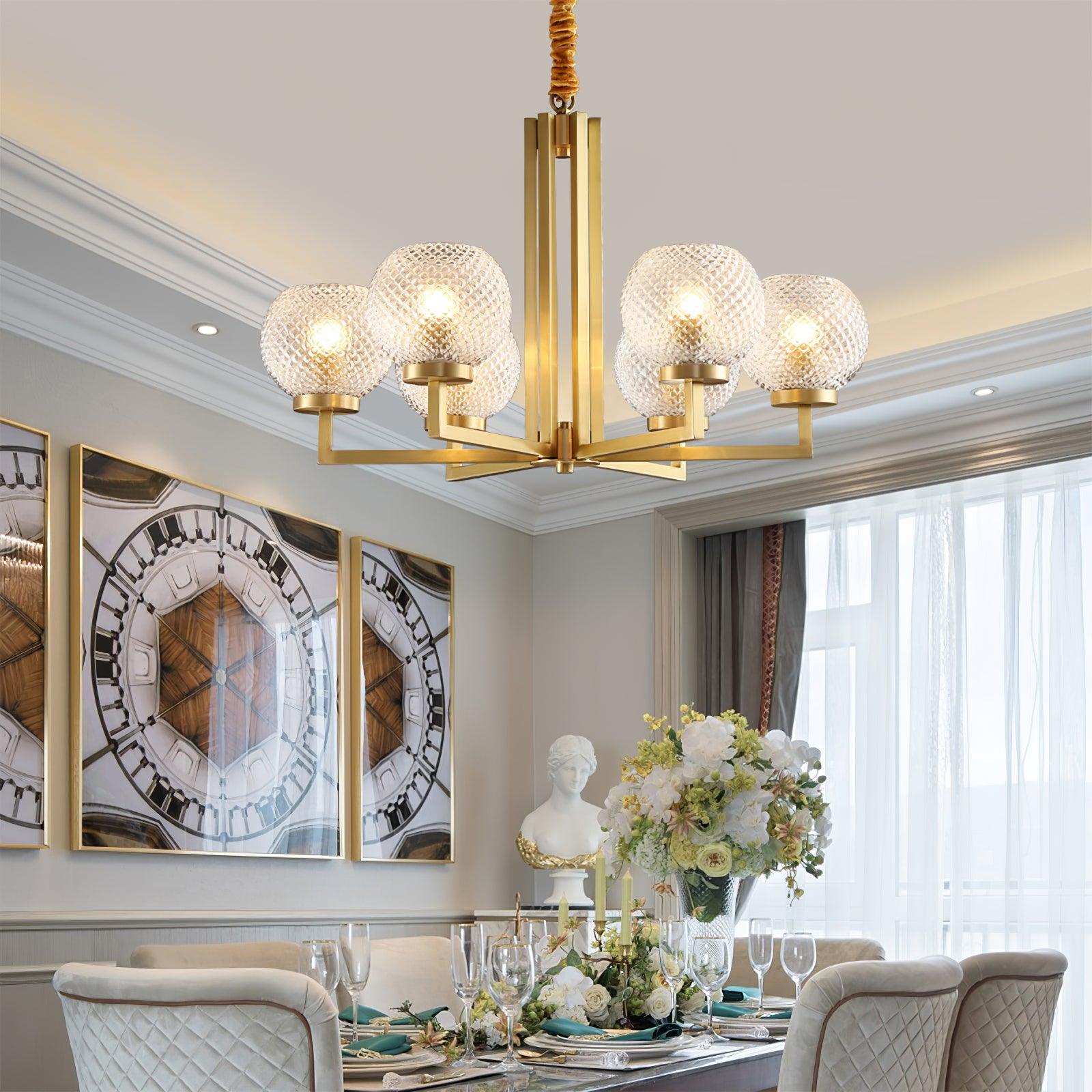 Ribbed Glass Brass Chandelier - Blowlighting