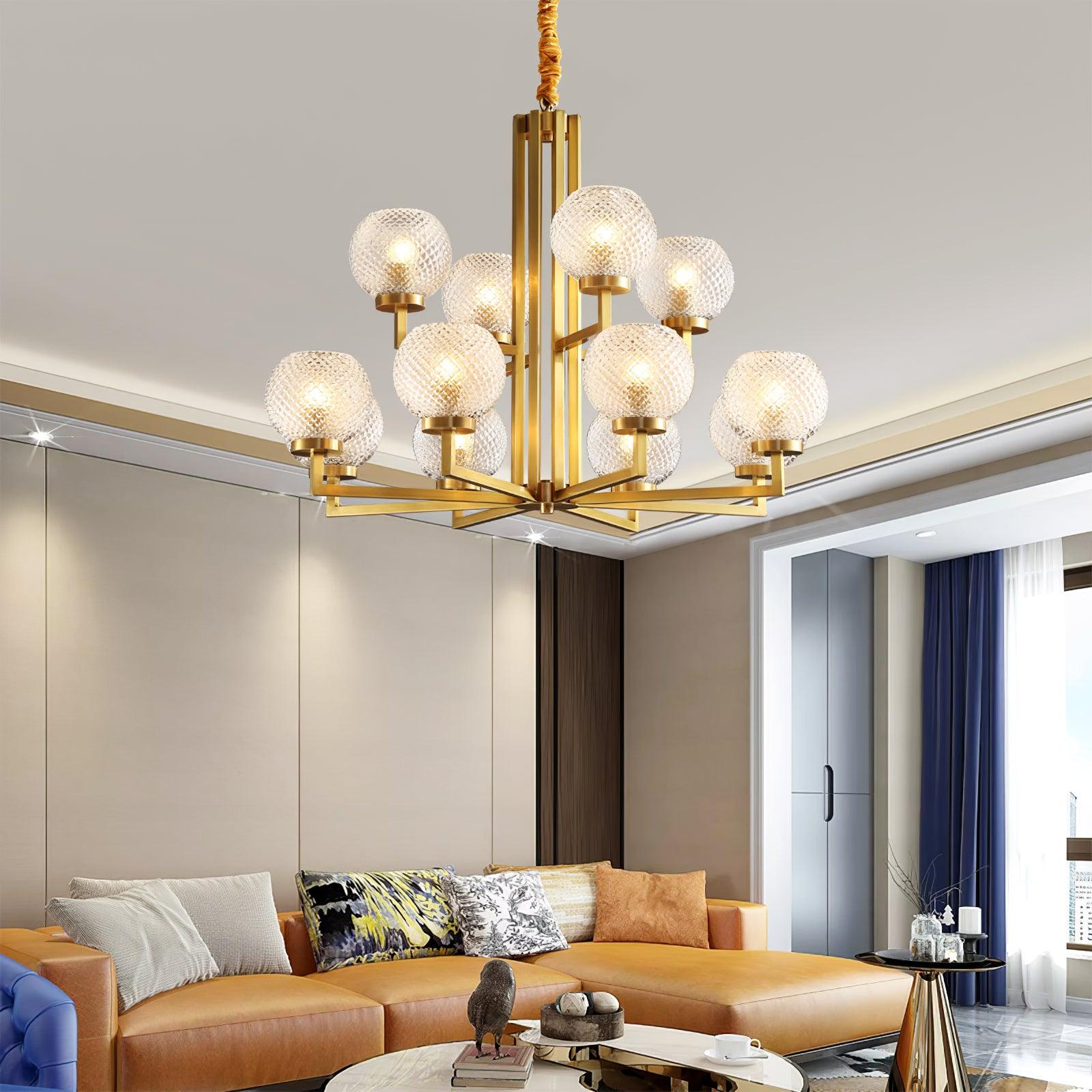 Ribbed Glass Brass Chandelier - Blowlighting