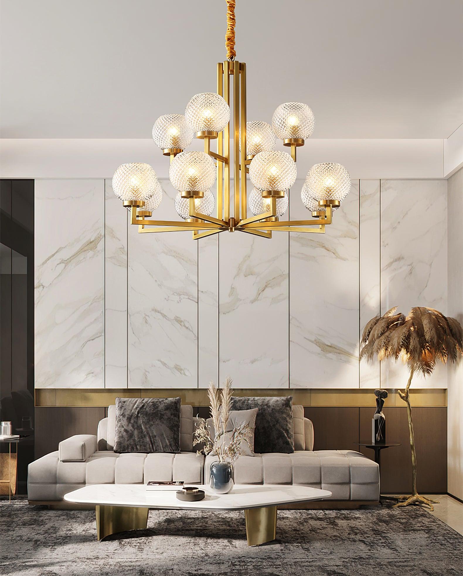 Ribbed Glass Brass Chandelier - Blowlighting