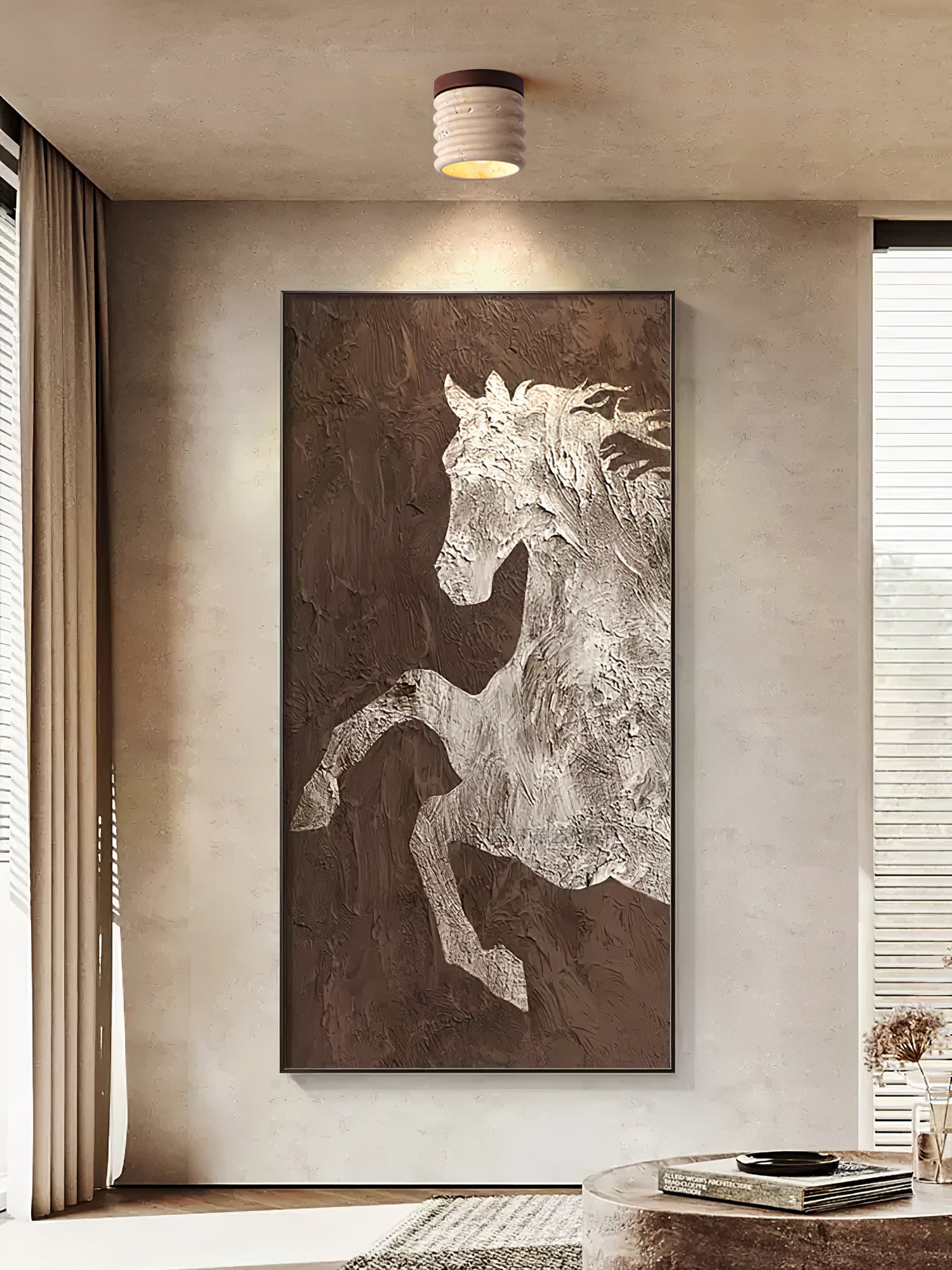 Vomaran Fluted Cylinder Travertine Ceiling Light - Letslighting