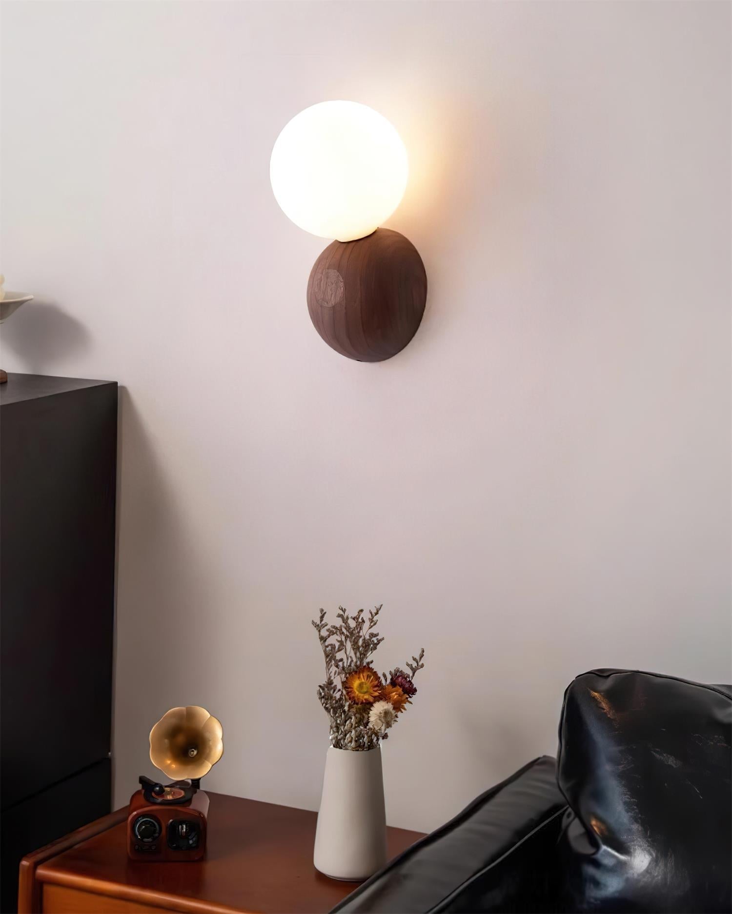 Ringo Wall Lamp Wood Opal Glass Minimalist - Letslighting
