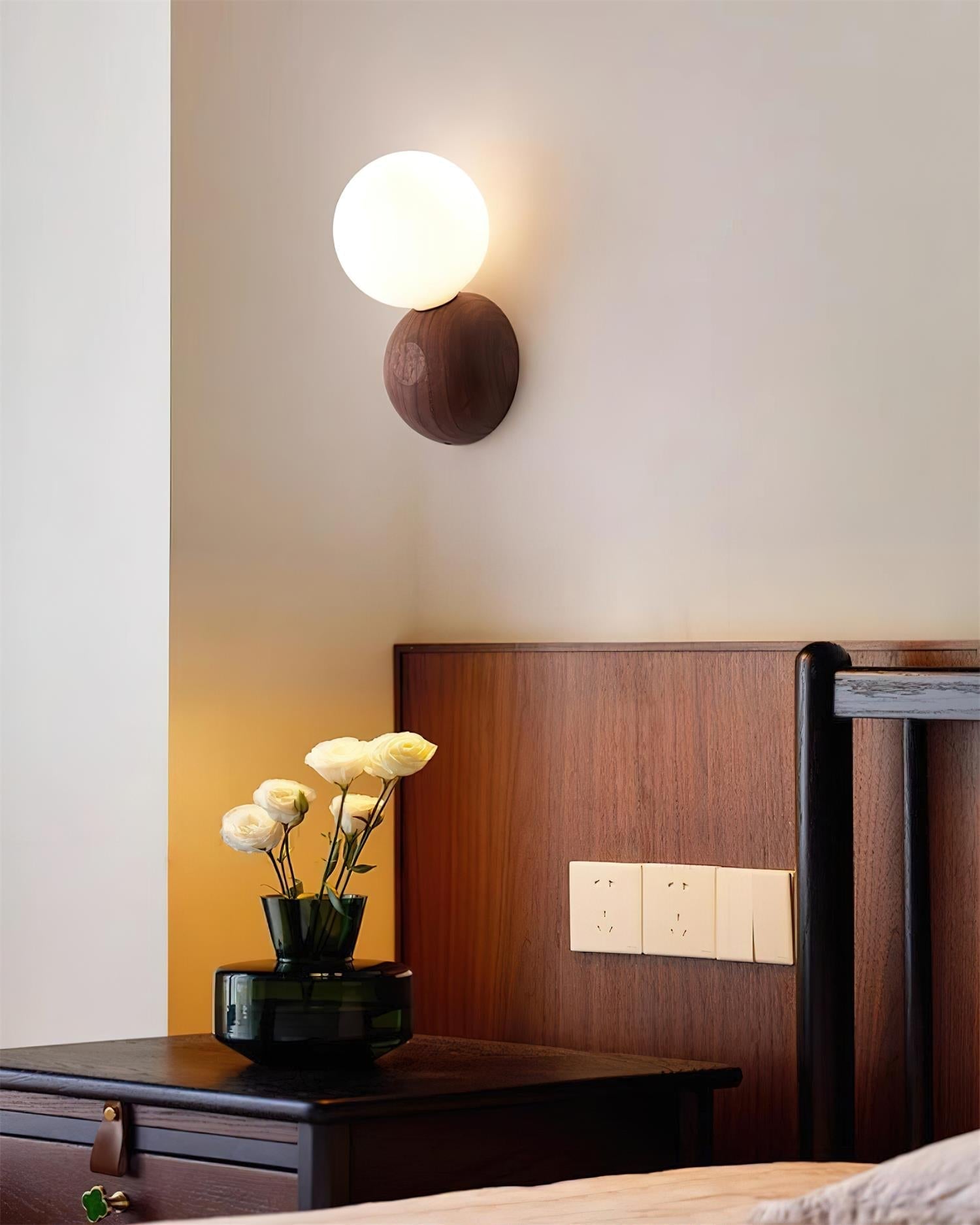 Ringo Wall Lamp Wood Opal Glass Minimalist - Letslighting