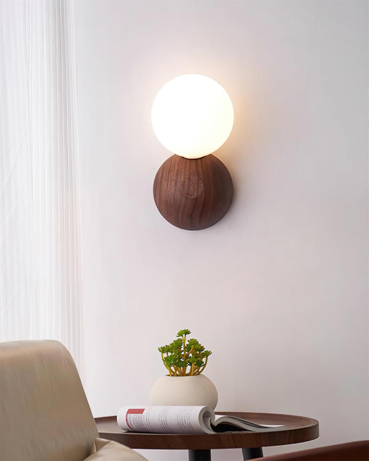 Ringo Wall Lamp Wood Opal Glass Minimalist - Letslighting