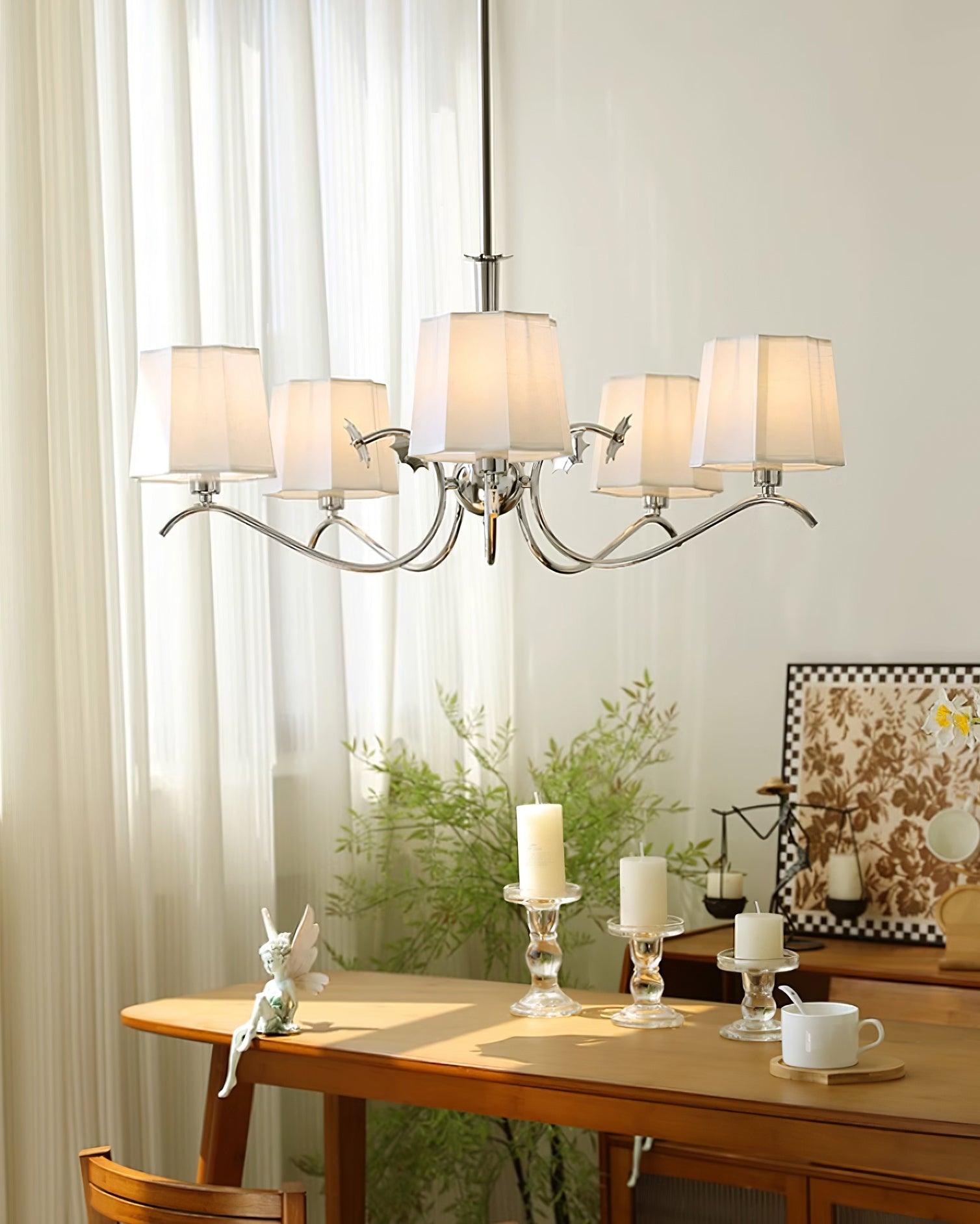 Rockville Chandelier Fabric Shades Nickel Curved Arms Elegant - Letslighting