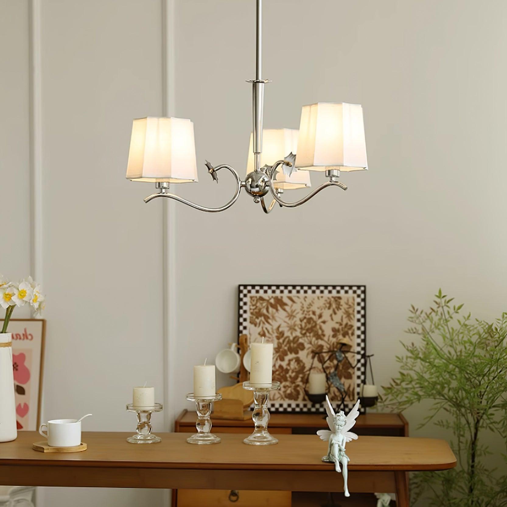 Rockville Chandelier Fabric Shades Nickel Curved Arms Elegant - Letslighting