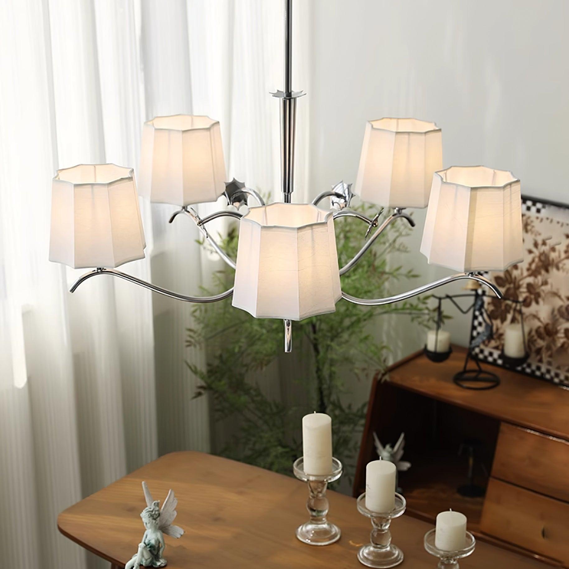 Rockville Chandelier Fabric Shades Nickel Curved Arms Elegant - Letslighting