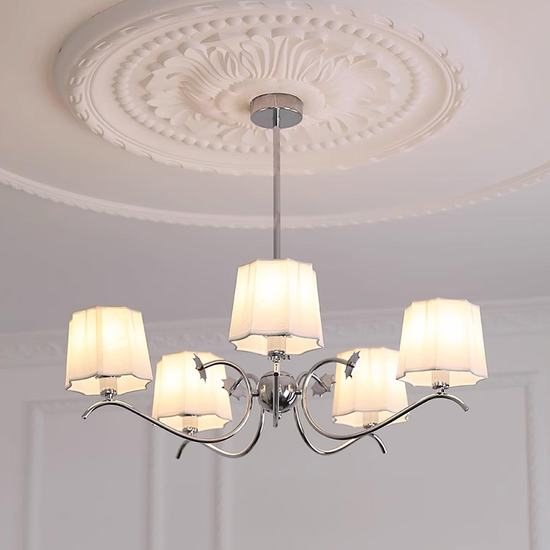 Rockville Chandelier Fabric Shades Nickel Curved Arms Elegant - Letslighting