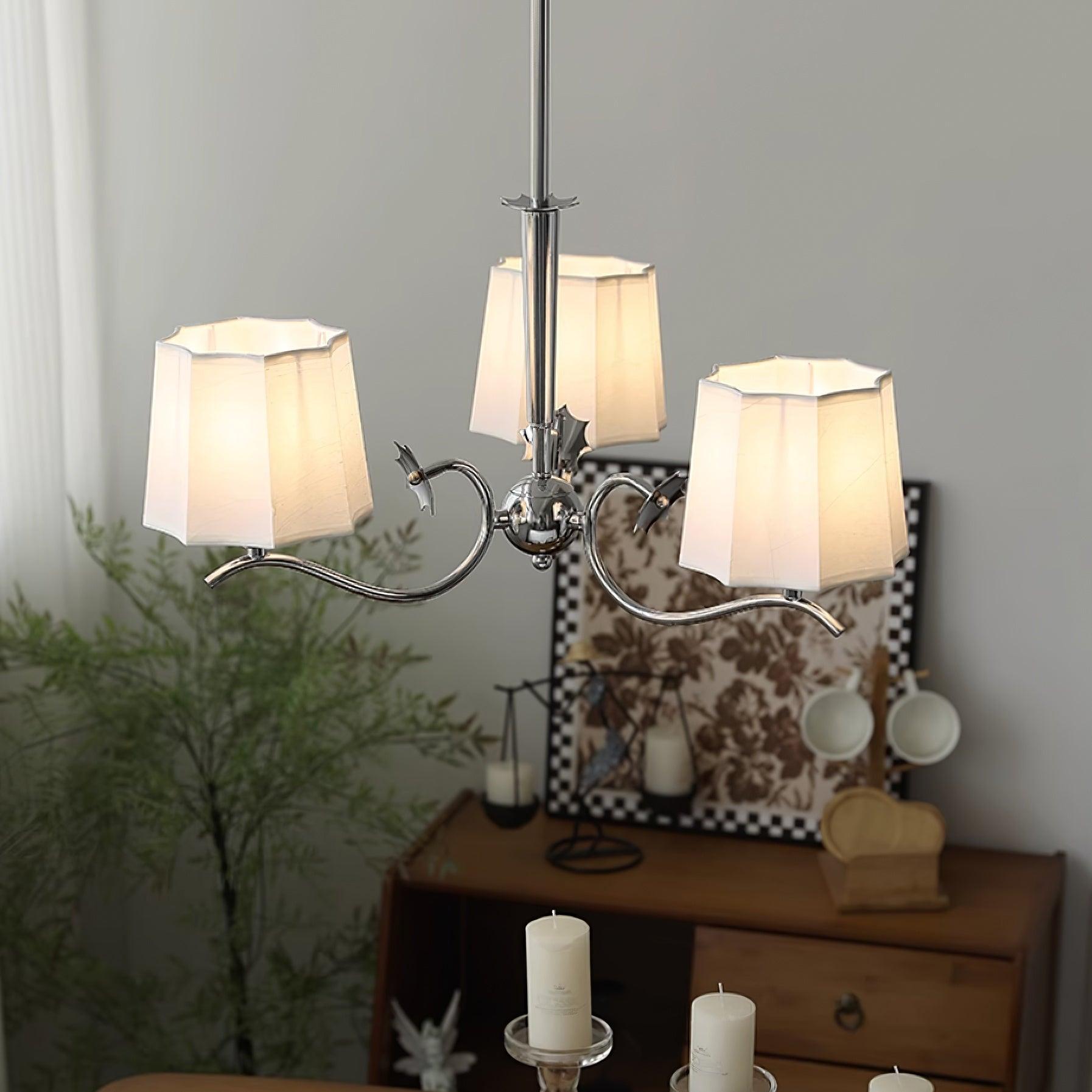 Rockville Chandelier Fabric Shades Nickel Curved Arms Elegant - Letslighting