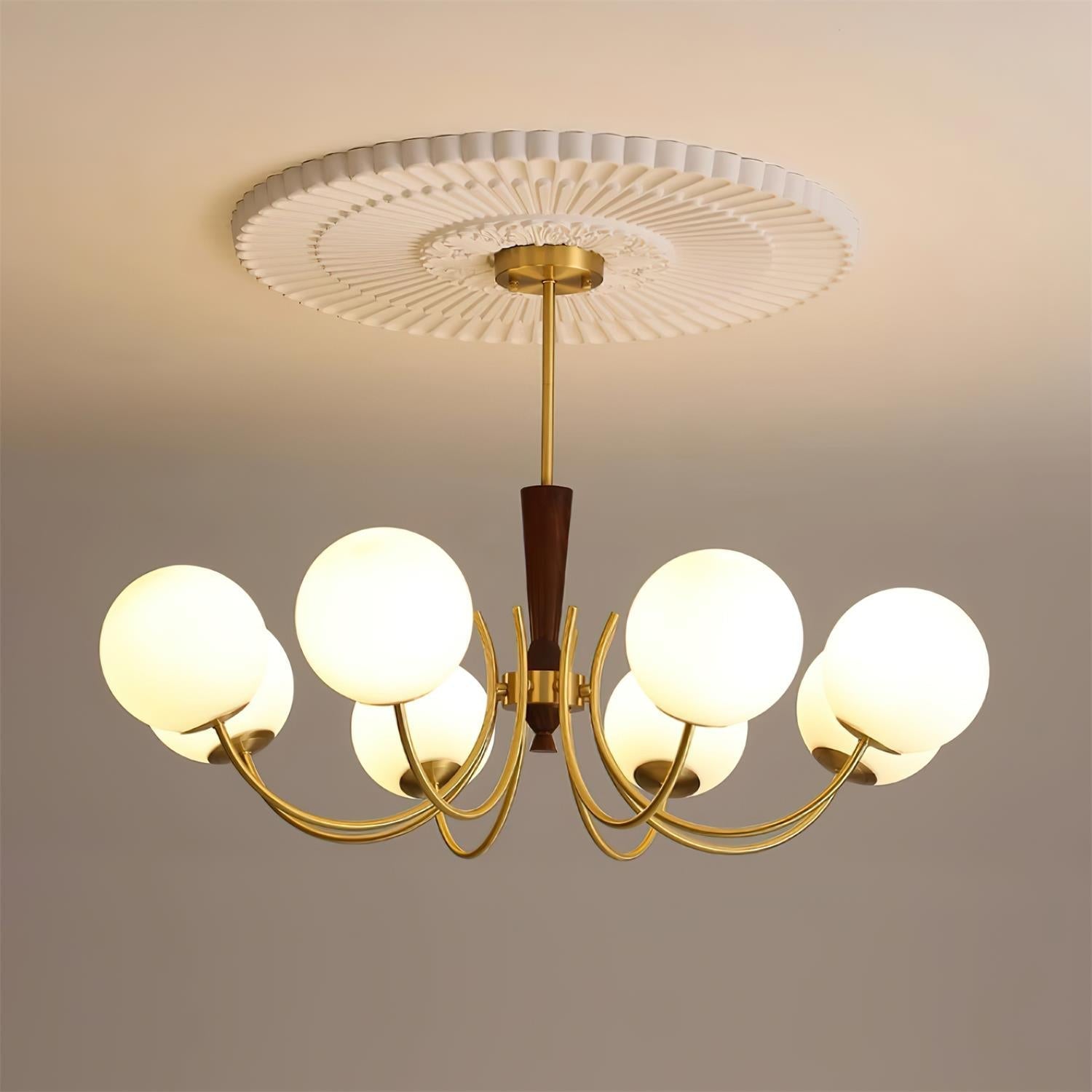 Veslo Brass and Wood Globe Chandelier - Letslighting