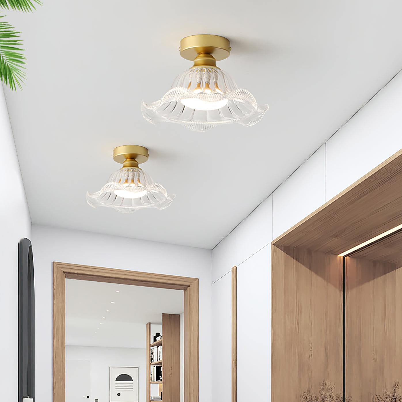 Rosa Glass Ceiling Lamp Brass Trim Elegant - Letslighting