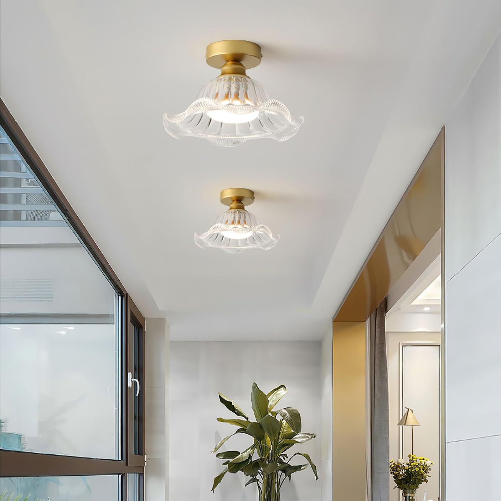 Rosa Glass Ceiling Lamp Brass Trim Elegant - Letslighting