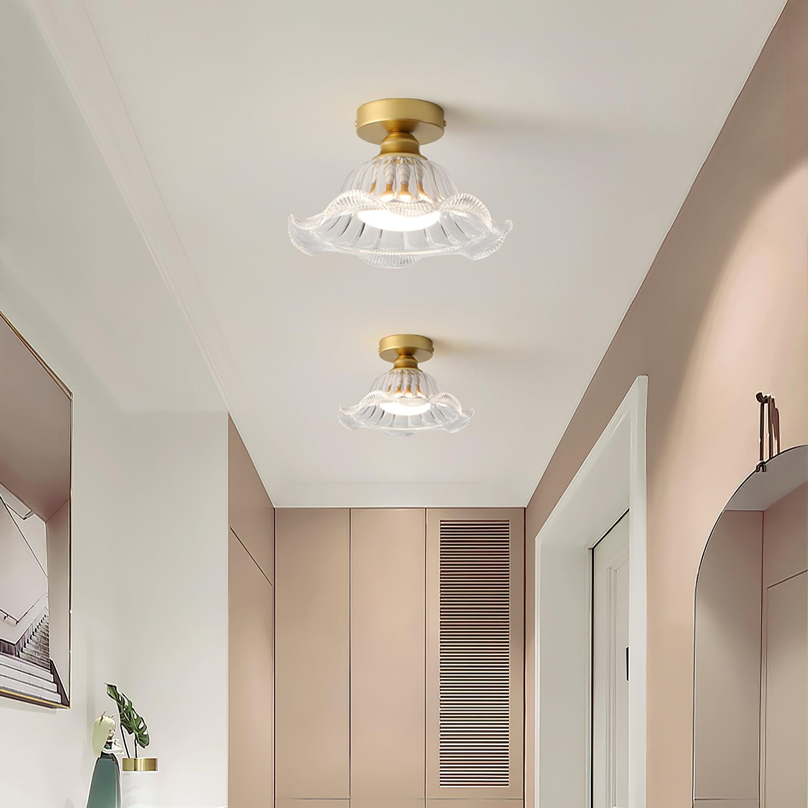 Rosa Glass Ceiling Lamp Brass Trim Elegant - Letslighting