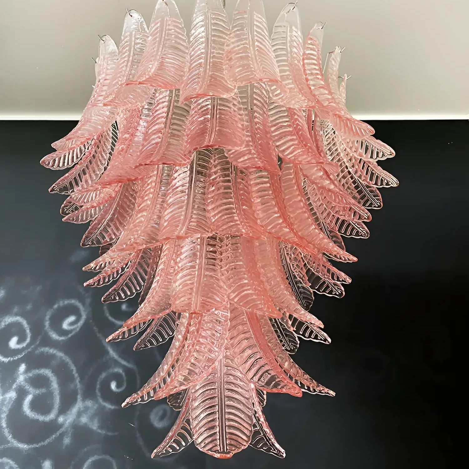Aurora Chandelier Pink Murano Glass Leaves Cascading Romantic - Letslighting