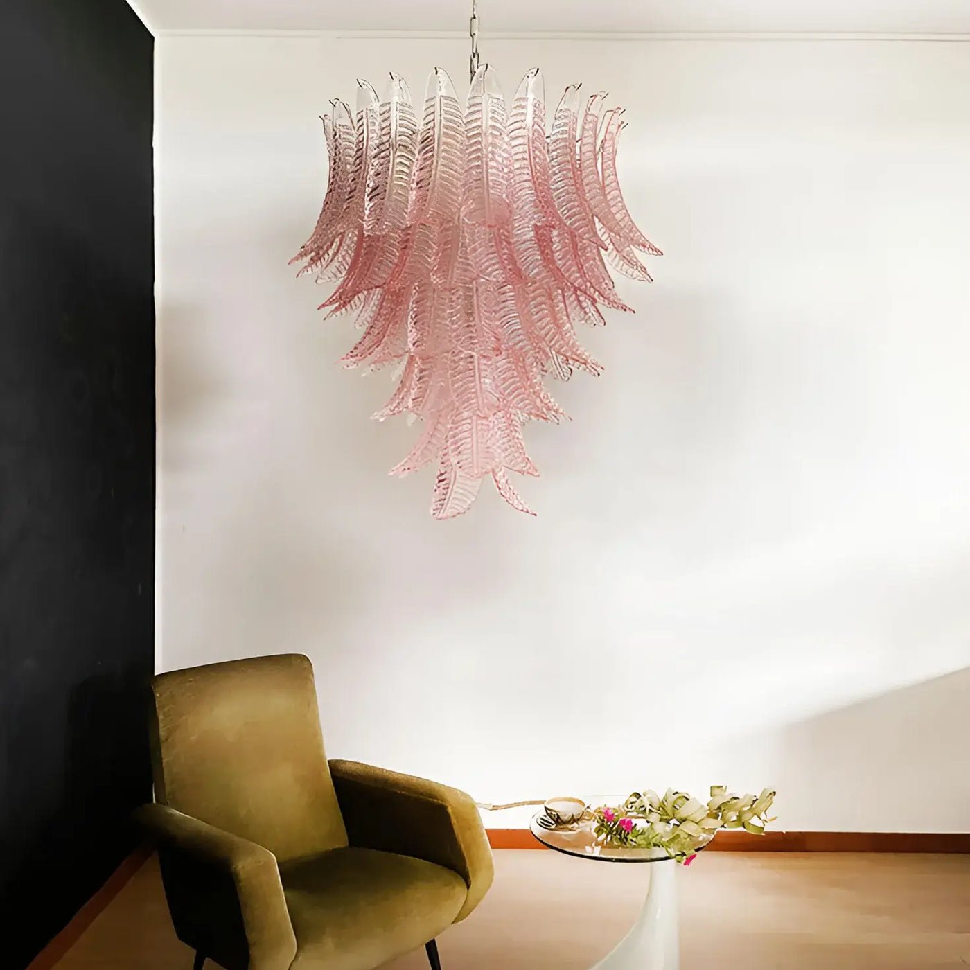 Aurora Chandelier Pink Murano Glass Leaves Cascading Romantic - Letslighting