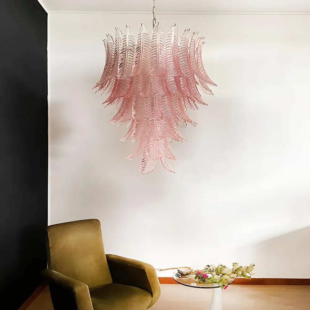 Aurora Chandelier Pink Murano Glass Leaves Cascading Romantic - Letslighting