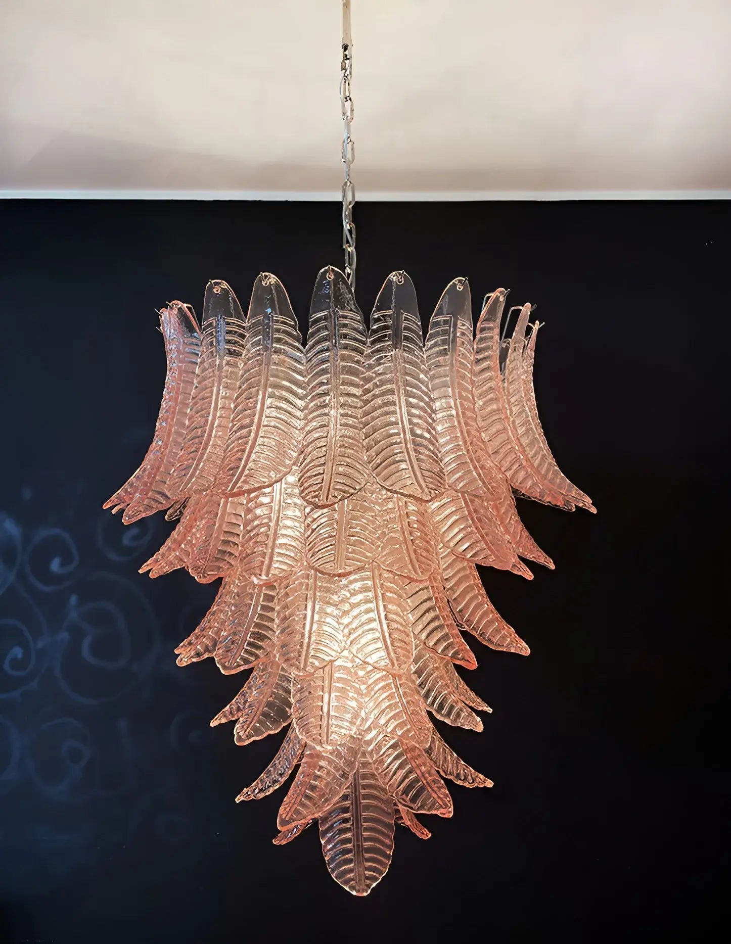 Aurora Chandelier Pink Murano Glass Leaves Cascading Romantic - Letslighting