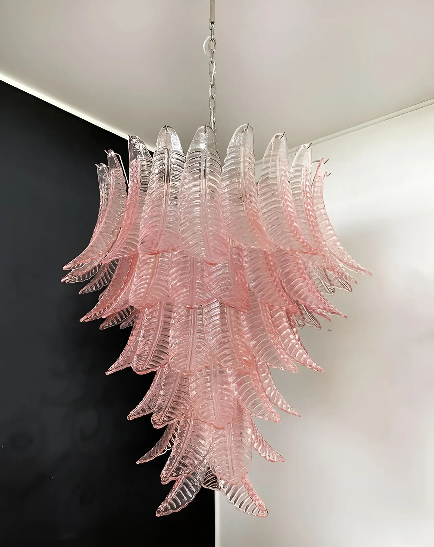 Aurora Chandelier Pink Murano Glass Leaves Cascading Romantic - Letslighting