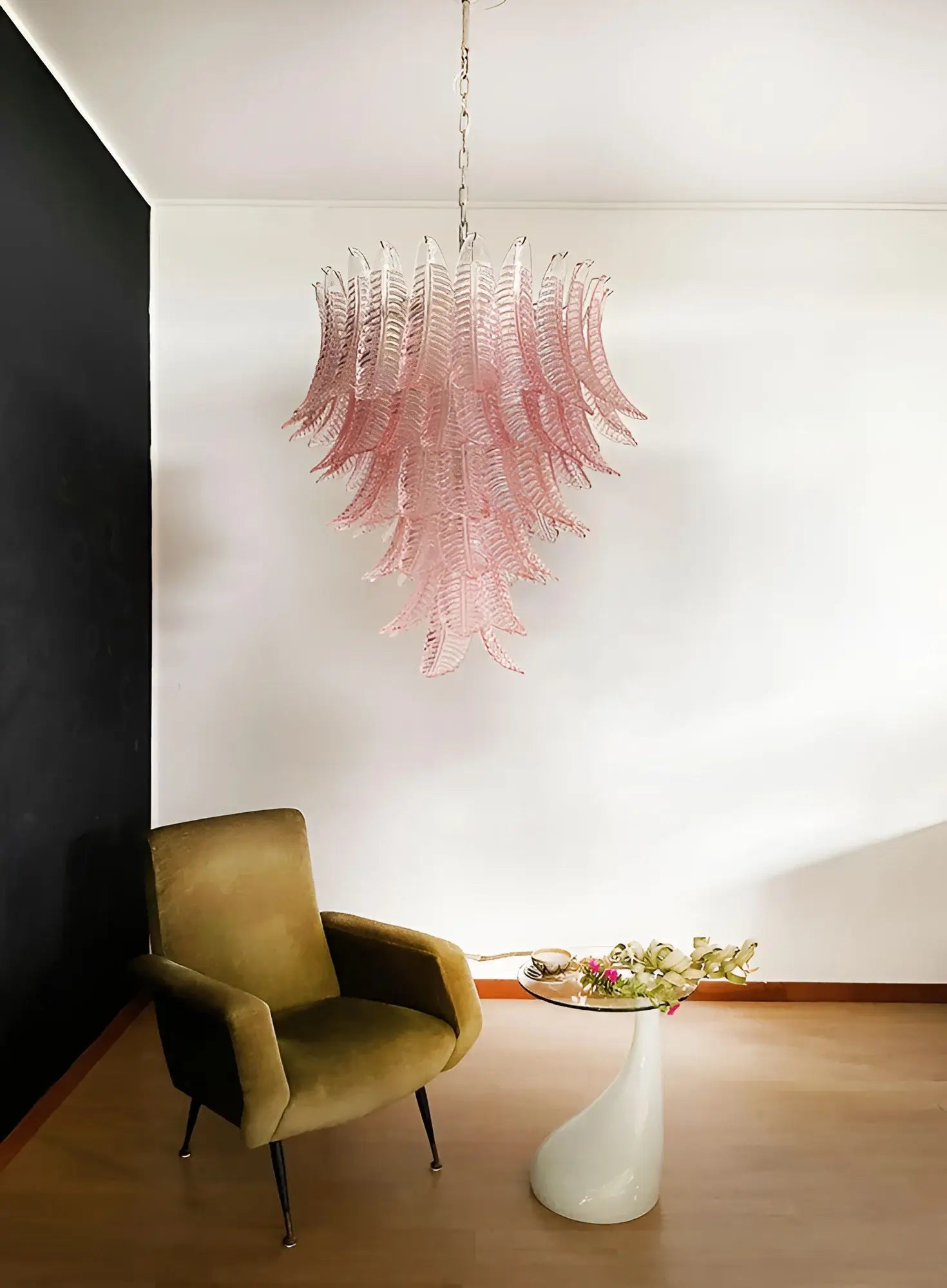 Aurora Chandelier Pink Murano Glass Leaves Cascading Romantic - Letslighting