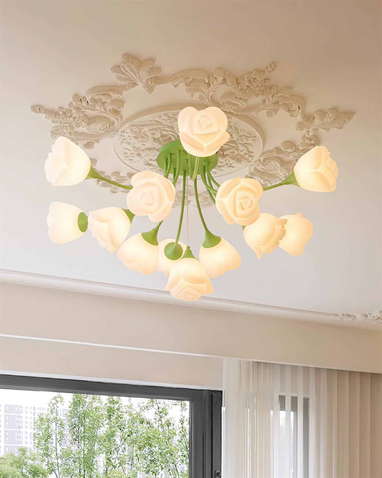 Rose Ceiling Light Sculpted Petals Soft Glow - Letslighting