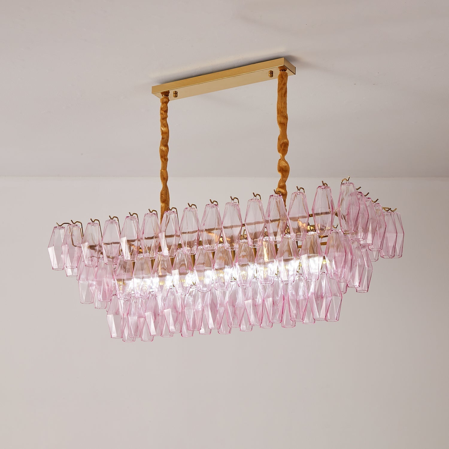 Aurora Chandelier Rose Prism Glass Rectangular Layered - Letslighting