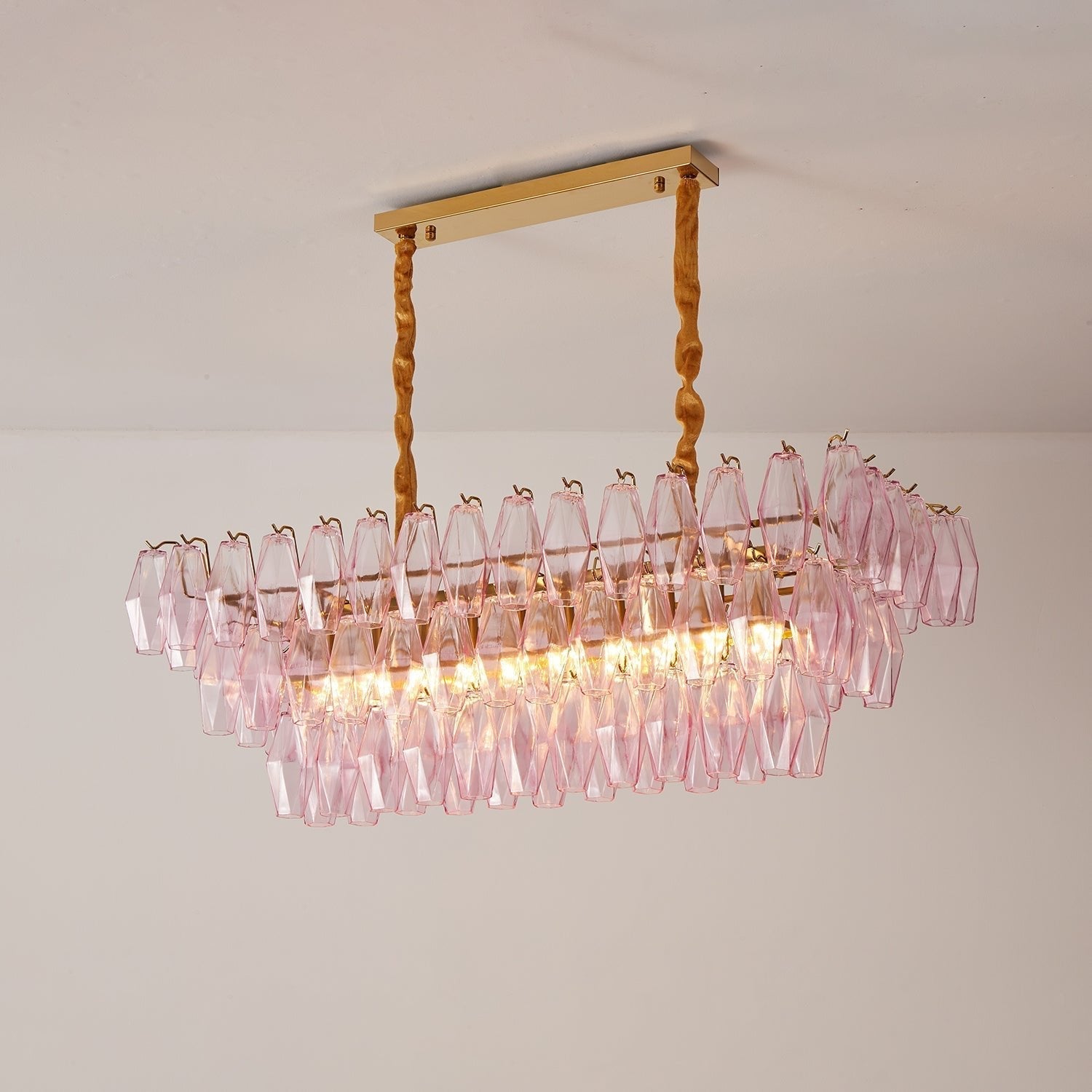 Aurora Chandelier Rose Prism Glass Rectangular Layered - Letslighting
